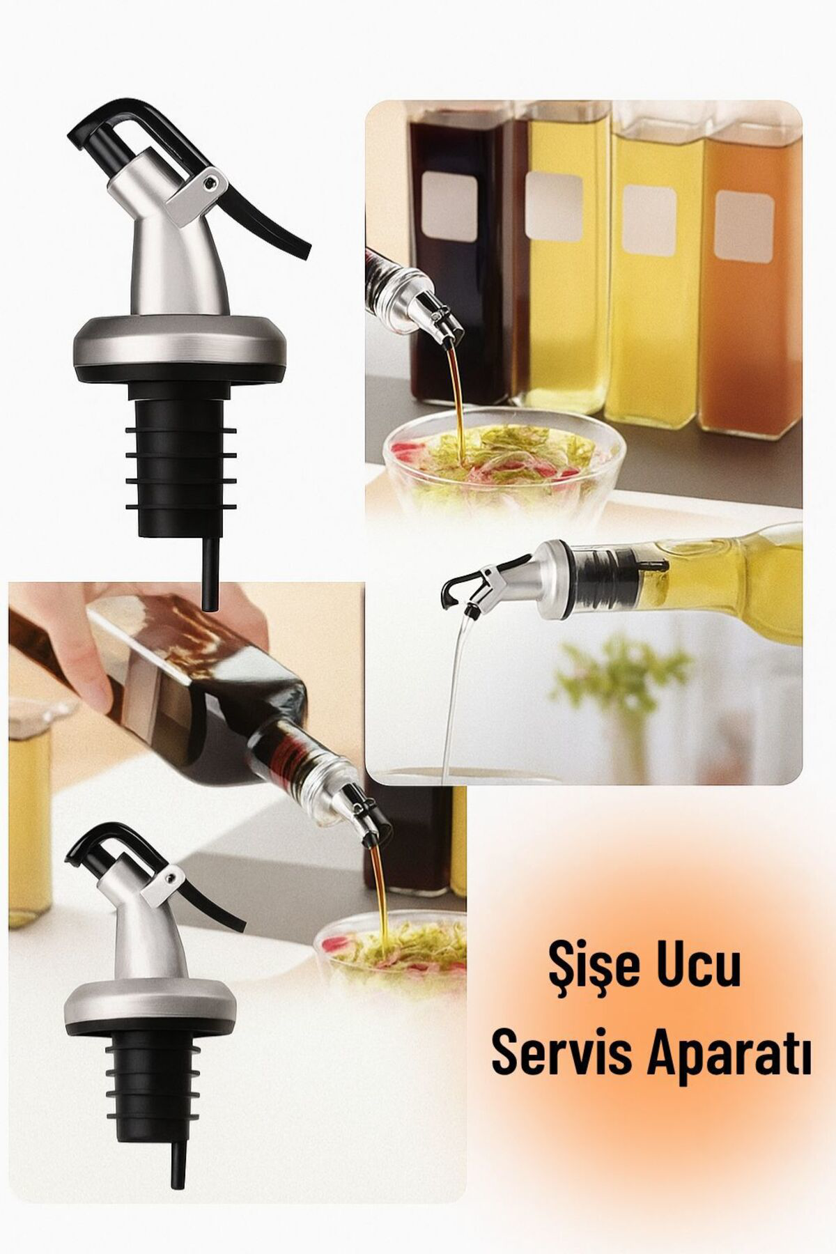 🟠 1'li Kapaklı Şişe Ucu Servis Aparatı – Yağ, Sirke, Sos Dökücü 