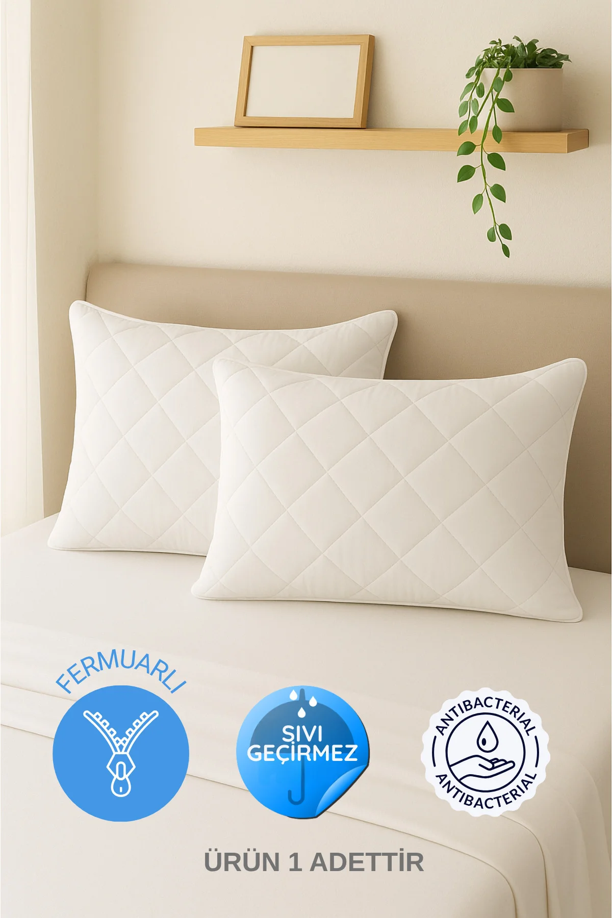 1'li Mikrofiber Kapitone Sıvı Geçirmez Yastık Alezi Fermuarlı Sıv