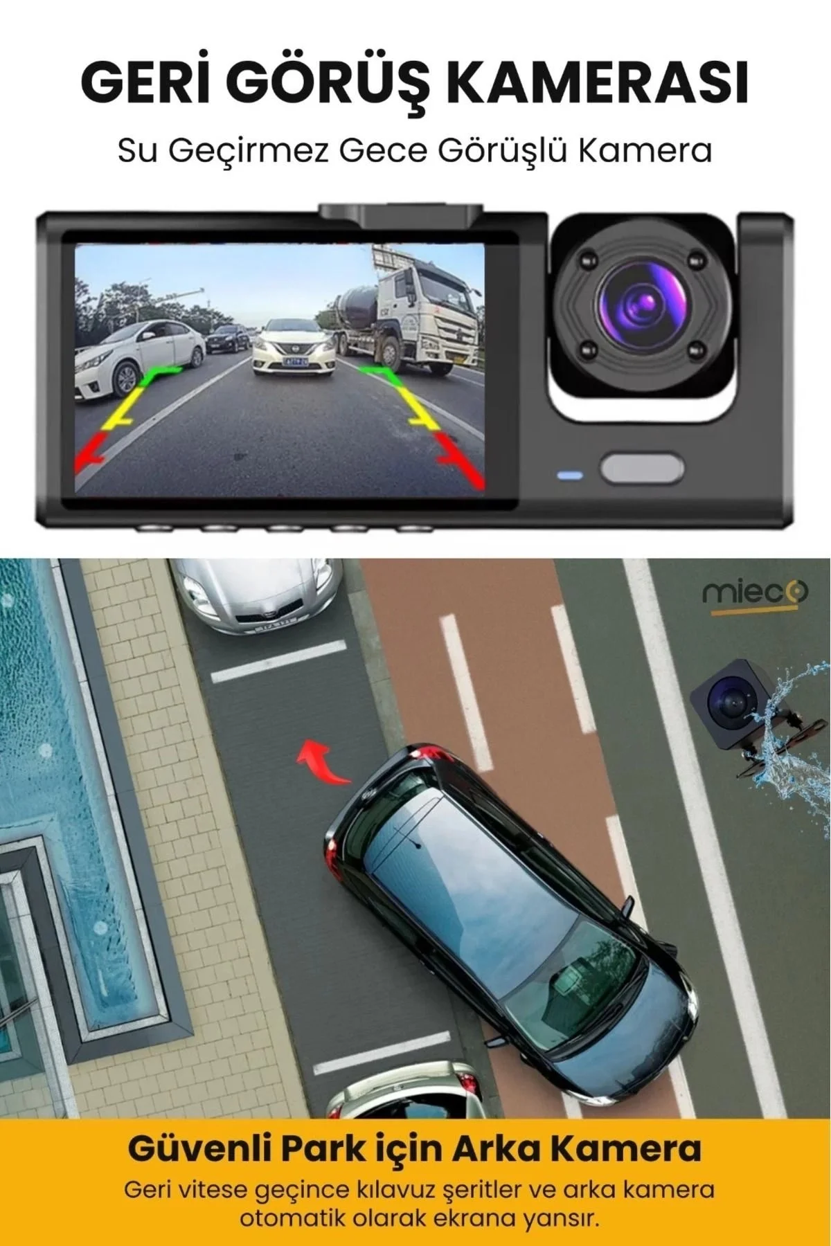 1s Wifi / App /1920p Fhd/ 170° Ultra Geniş Açı/gece Görüş/ G-sensörü 3 Kameralı Araç Kamerası(2025)
