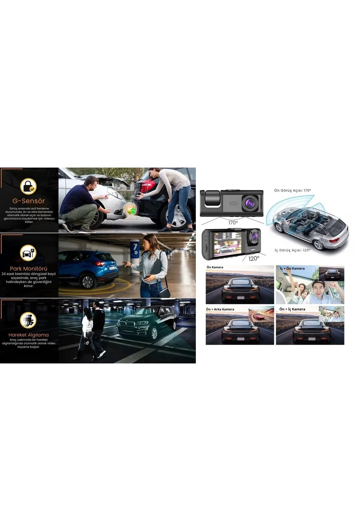 1s Wifi / App /1920p Fhd/ 170° Ultra Geniş Açı/gece Görüş/ G-sensörü 3 Kameralı Araç Kamerası(2025)