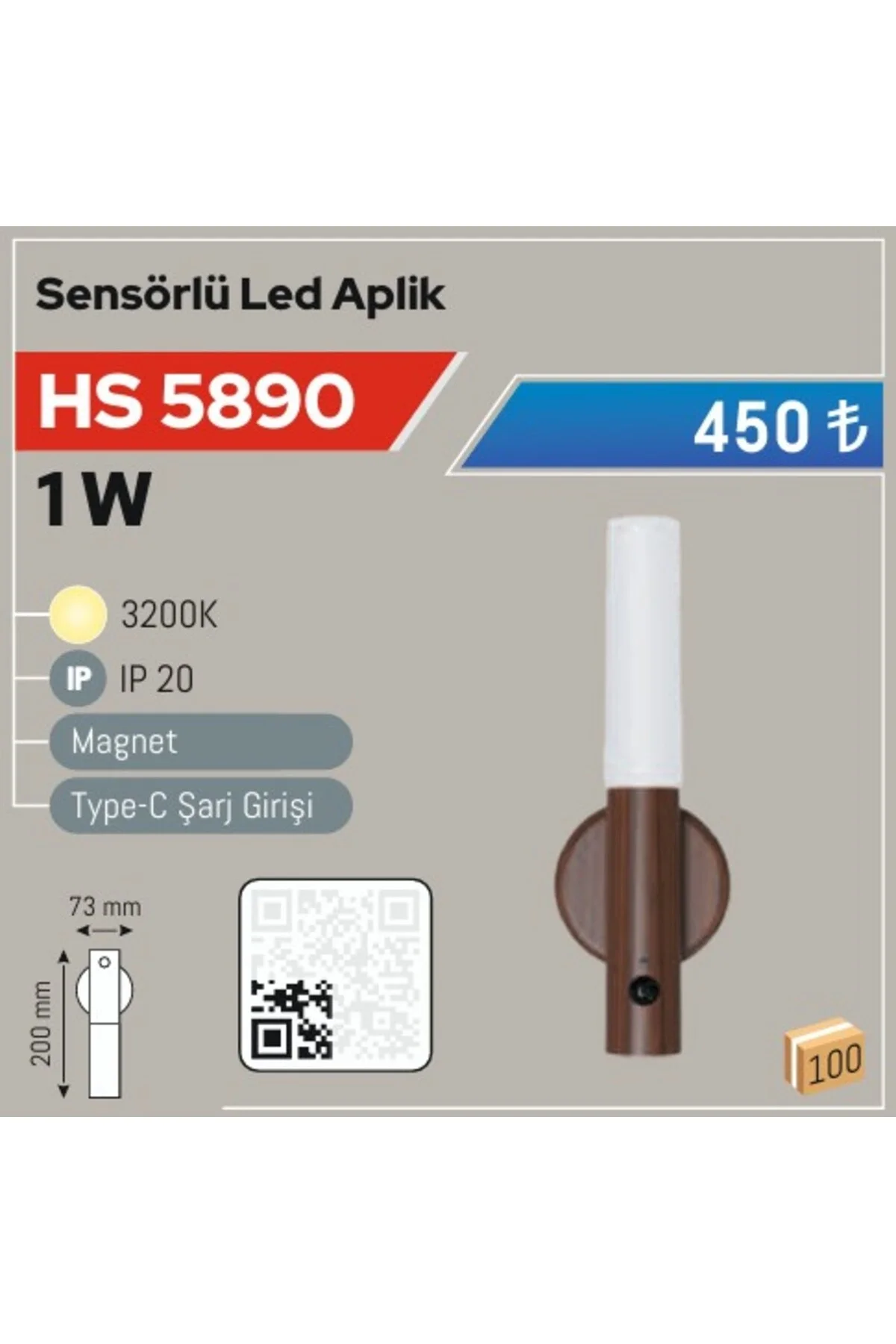 1W Magnetli Sensörlü LED Aplik HS-5890 Kablosuz Duvar Lambası Gün Işığı