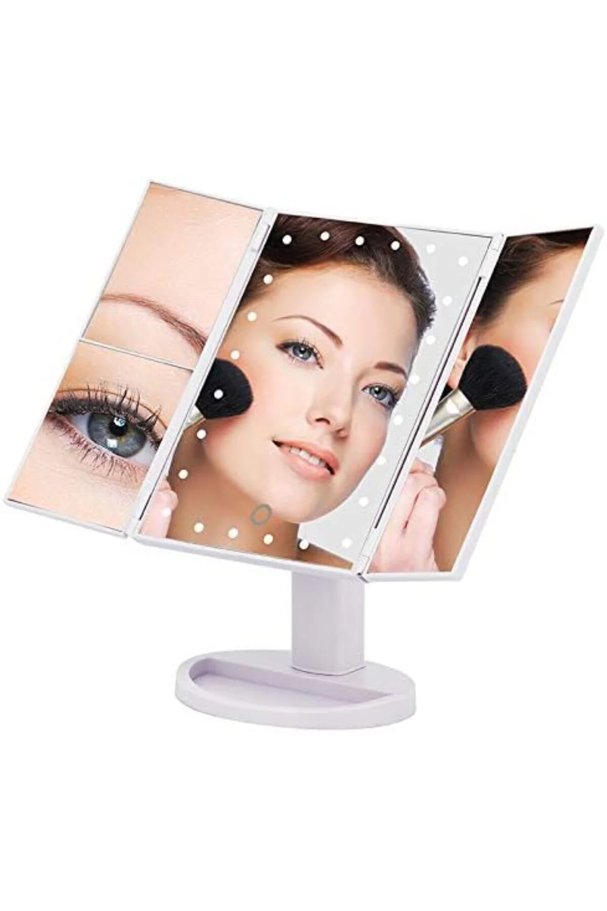 - 1X-2X-3X-10X Büyütmeli 24 LED Işıklı Makyaj Aynası, 3 Panel, Ka