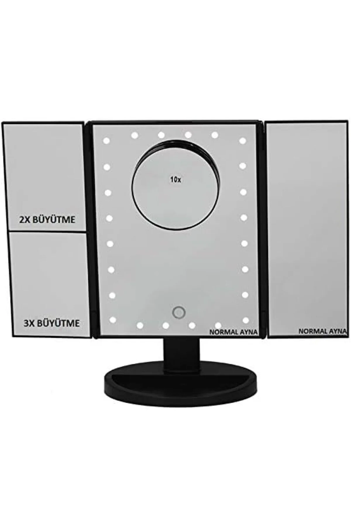 - 1X-2X-3X-10X Büyütmeli 24 LED Işıklı Makyaj Aynası, 3 Panel, Ka