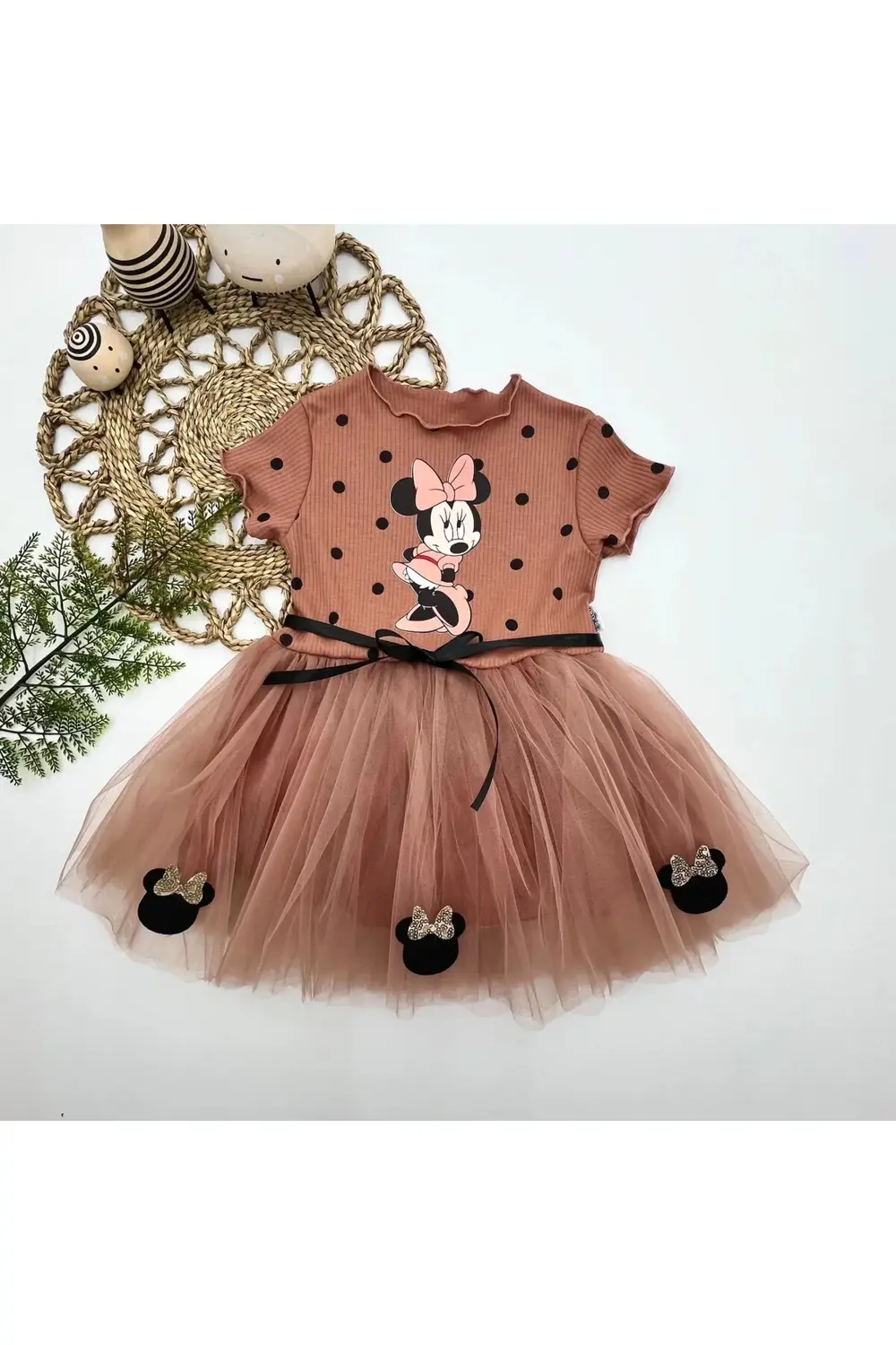 2-3-4 Yaş Puantiyeli Mickey Baskılı Kurdela Kuşaklı Astarlı Kız B