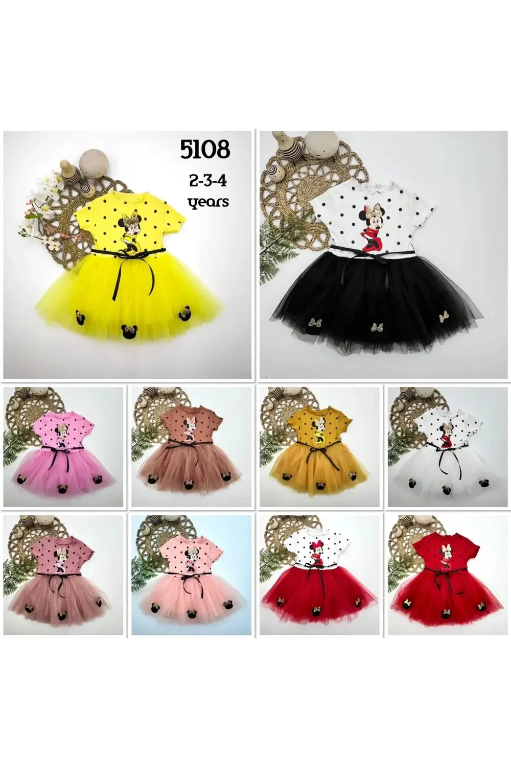 2-3-4 Yaş Puantiyeli Mickey Baskılı Kurdela Kuşaklı Astarlı Kız B