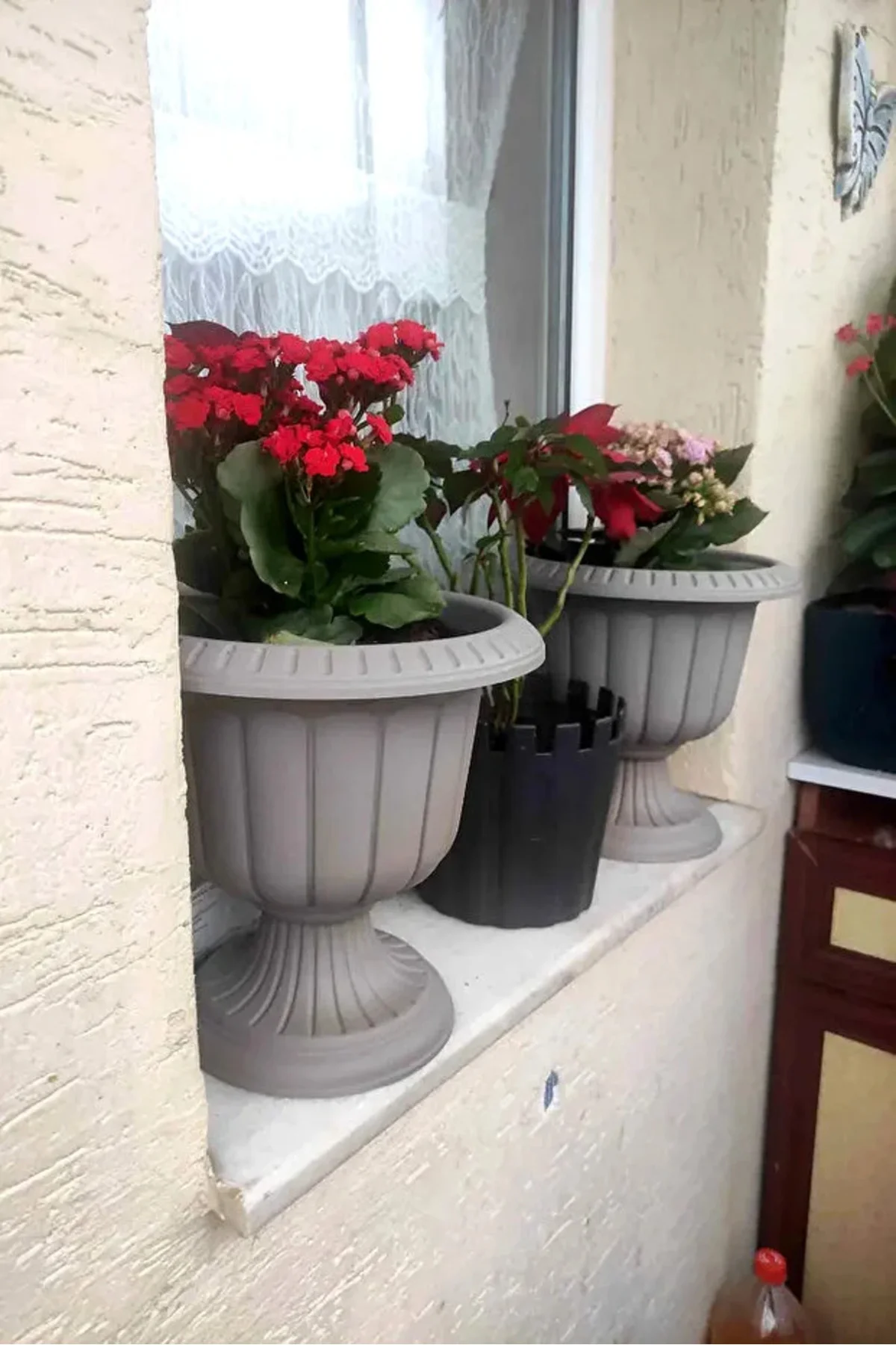 2 Adet 1.5 Litre Nergis Saksı 19cm Ayaklı Plastik Ayaklı Çiçek ve Bitki Saksı Antrasit - Görsel 2