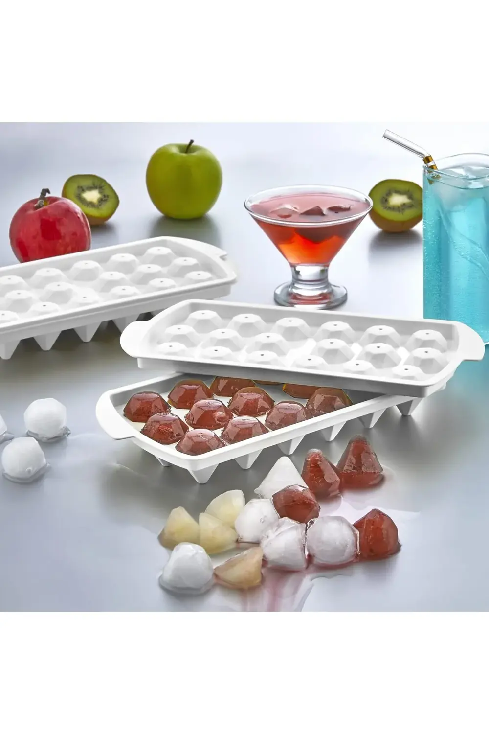 2 Adet 18'li Elmas Buzluk, Elmas Şeklinde Kapaklı Buz Kalıbı, Sun