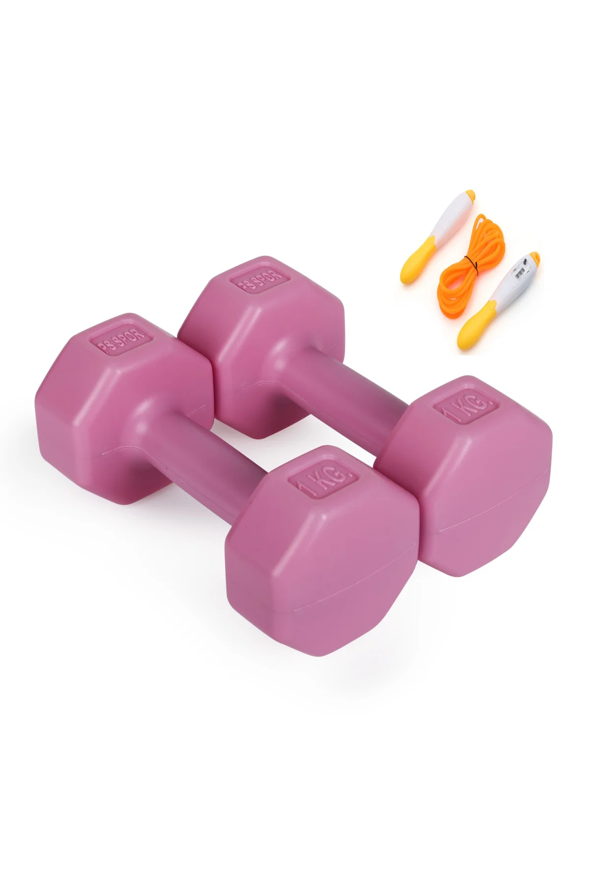 2 Adet 1KG Pembe Renk Dambıl Set ve Sayaçlanabilir Atlama İpi