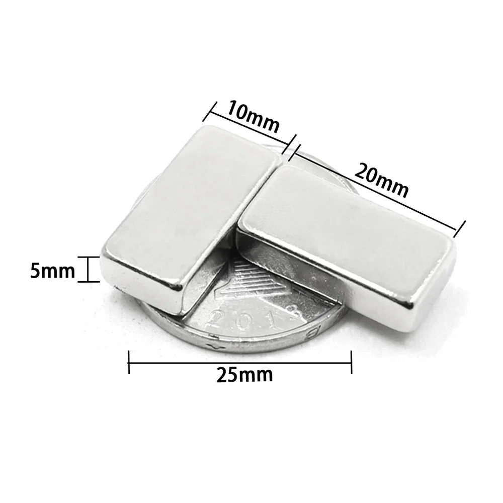2 Adet 20x10x5 mm Neodyum Magnet N35 Güçlü Mıknatıs Köşeli ve Dayanıklı Nikel Kaplama