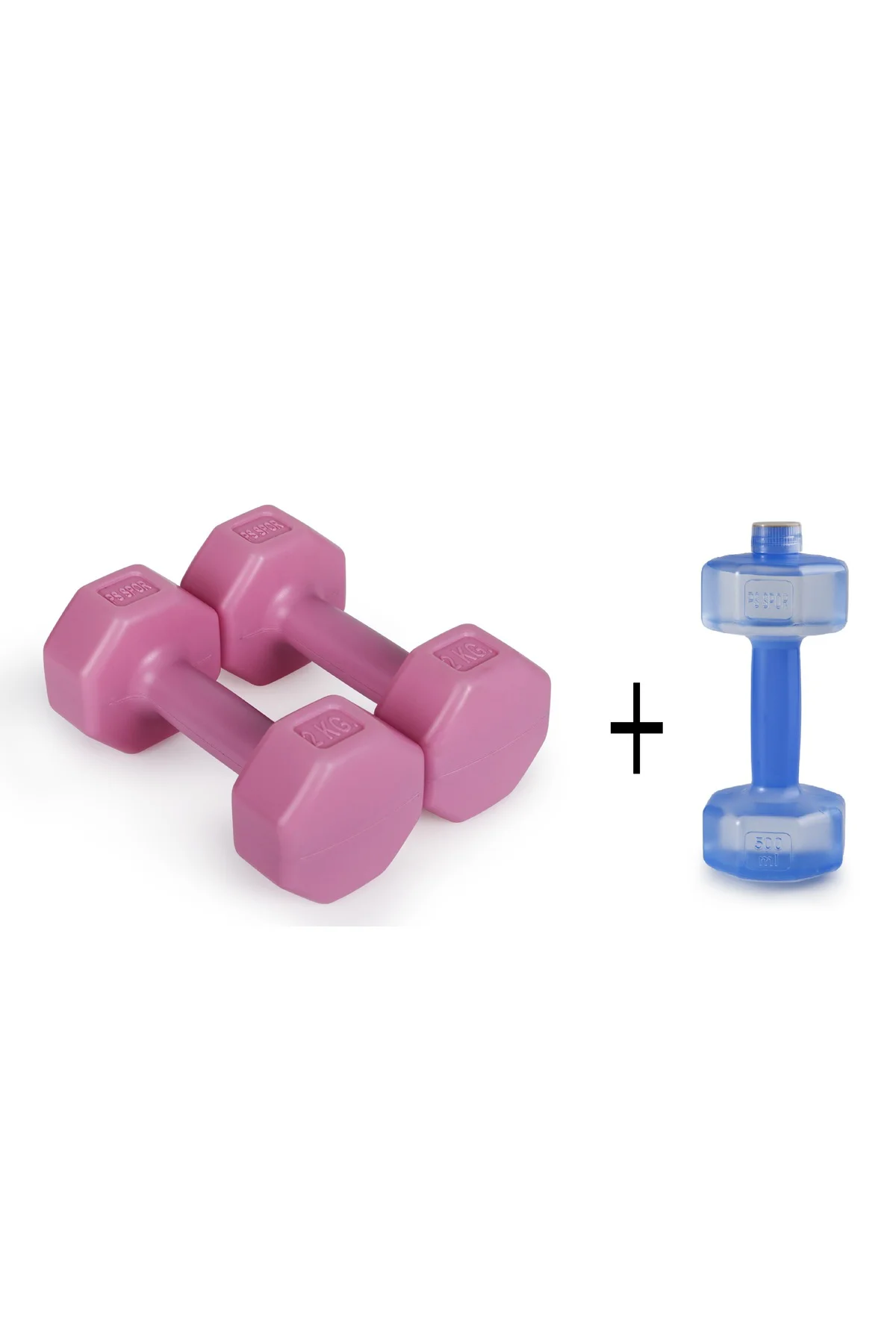 2 Adet 2KG Pembe Dambıl Set ve 0.5kg Mavi Renk Dambıl Suluk