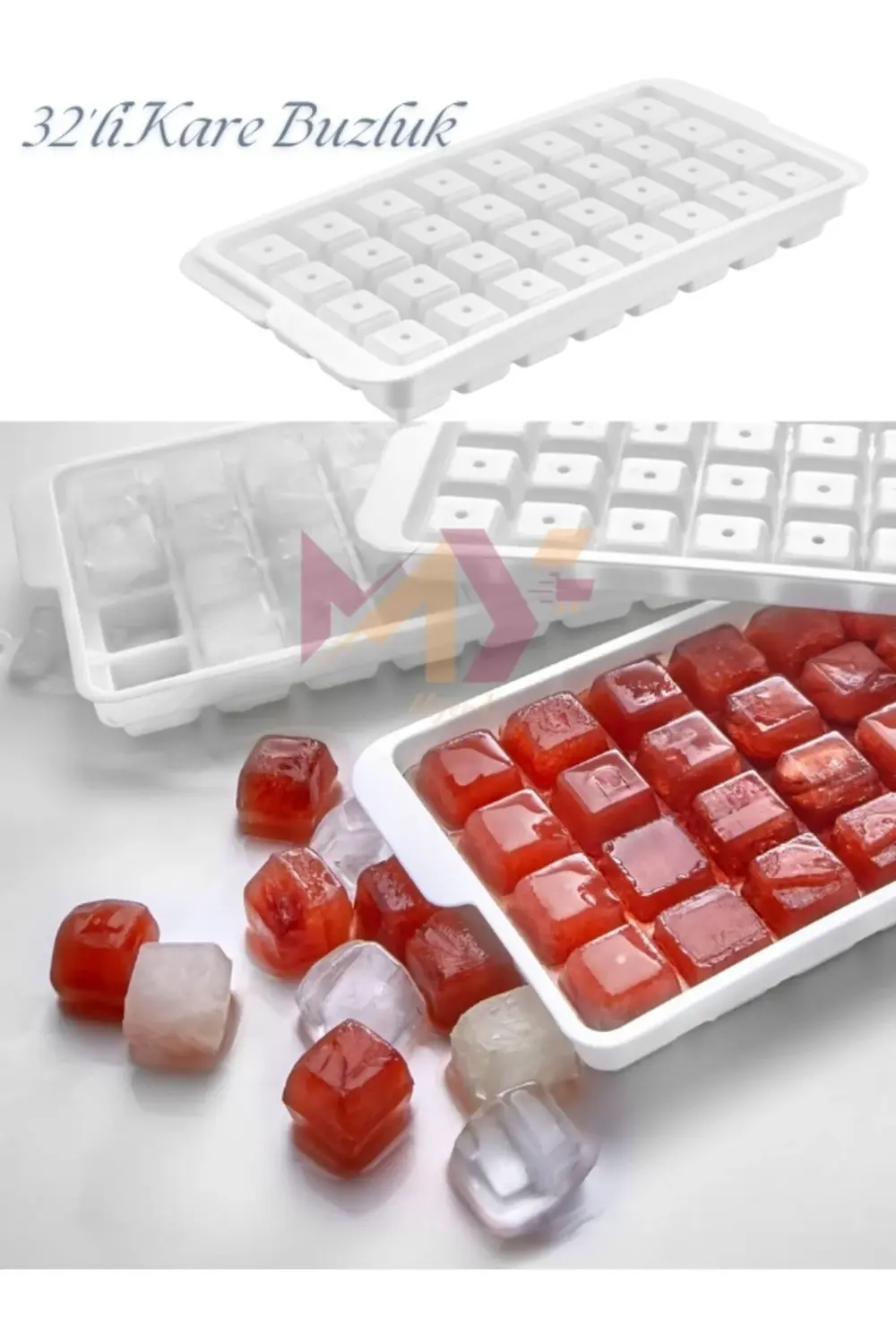 2 Adet 32'li Küp Buz Kalıbı, Kokteyl Sunumlar İçin Küp Şeklinde B