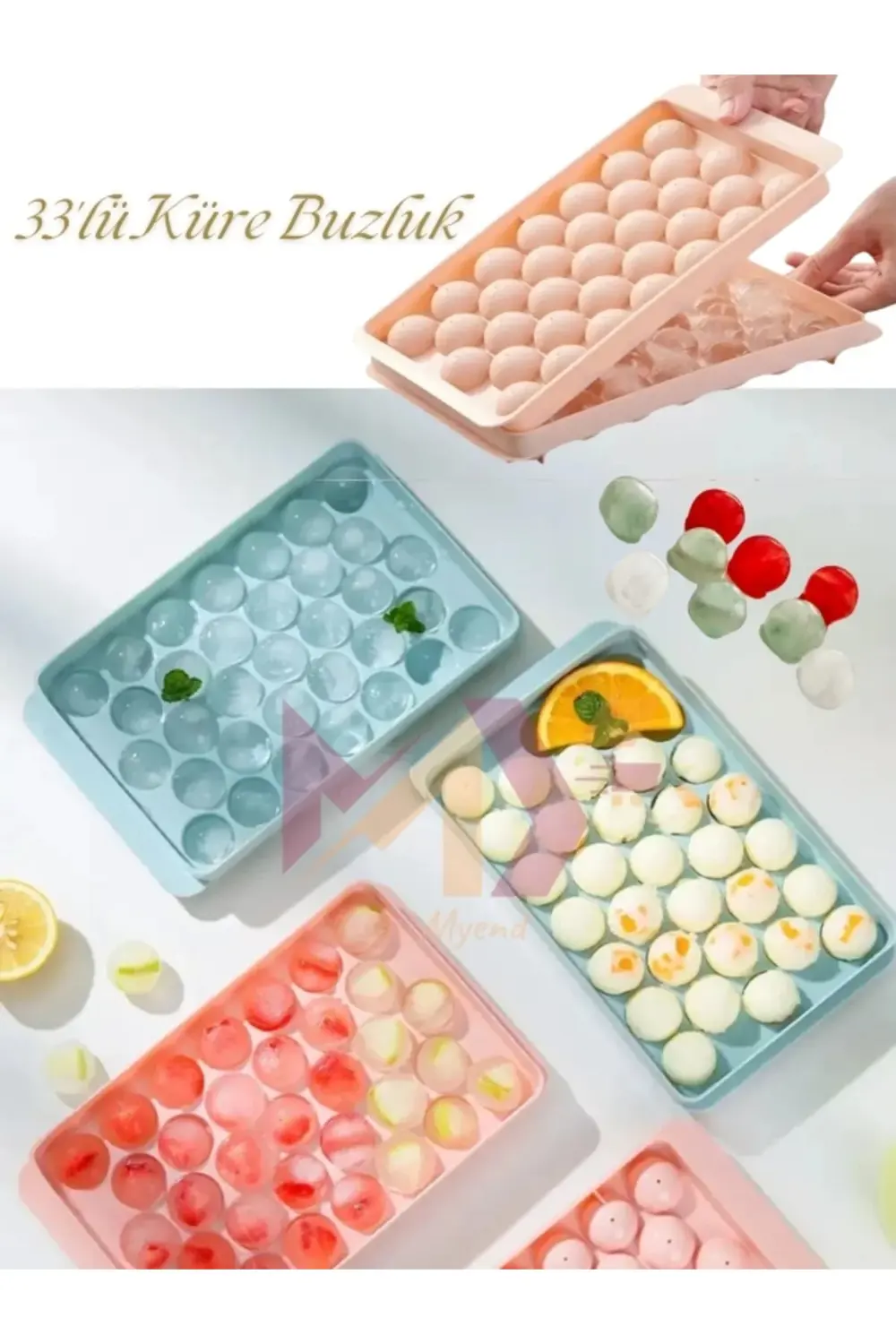 2 Adet 33'lü Küre Buz Kalıbı, Minik Küreler Buzluk, Kokteyl Sunum