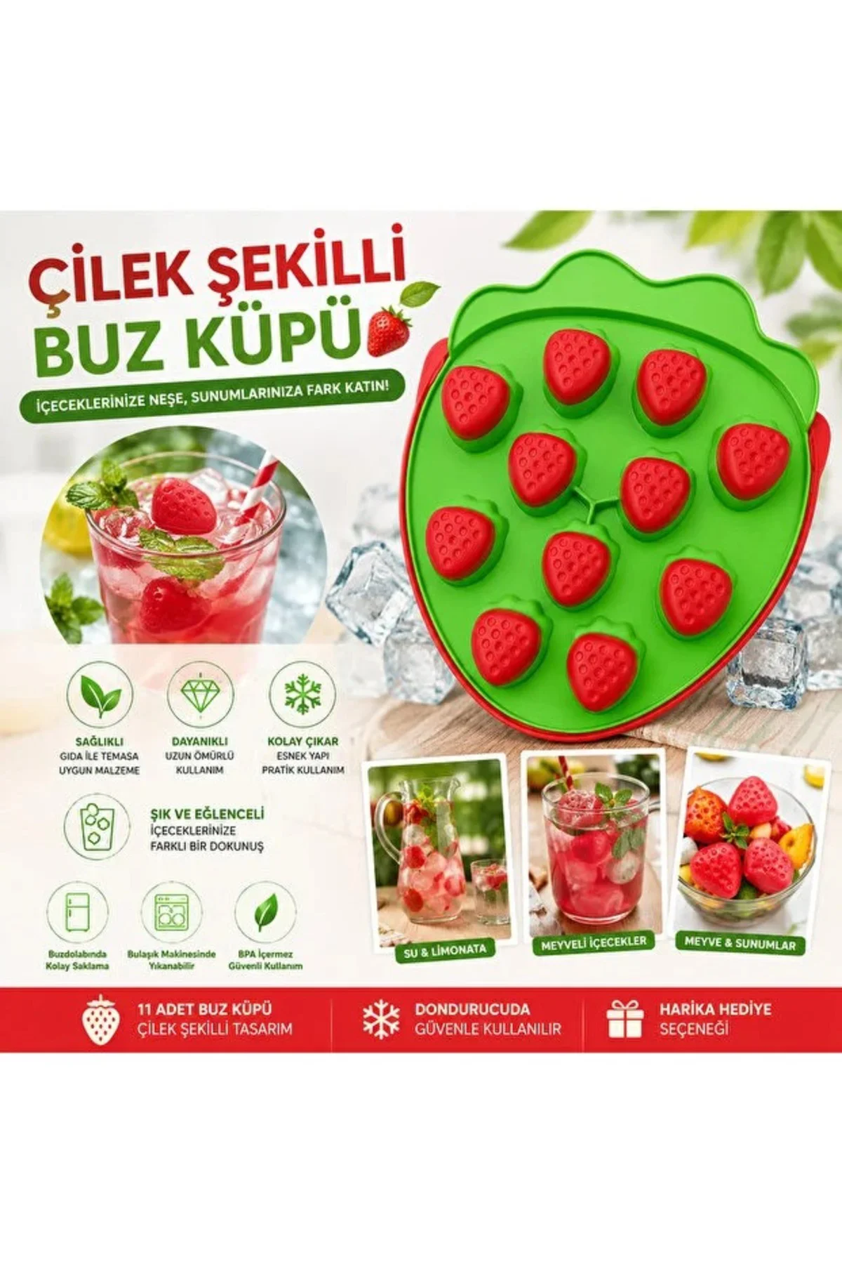 2 Adet 3D Çilek&Limon Şeklinde Silikon Buz Kalıbı Yapışmaz Esnek Pratik Buzluk Fiyatı, Yorumları ve Özellikleri