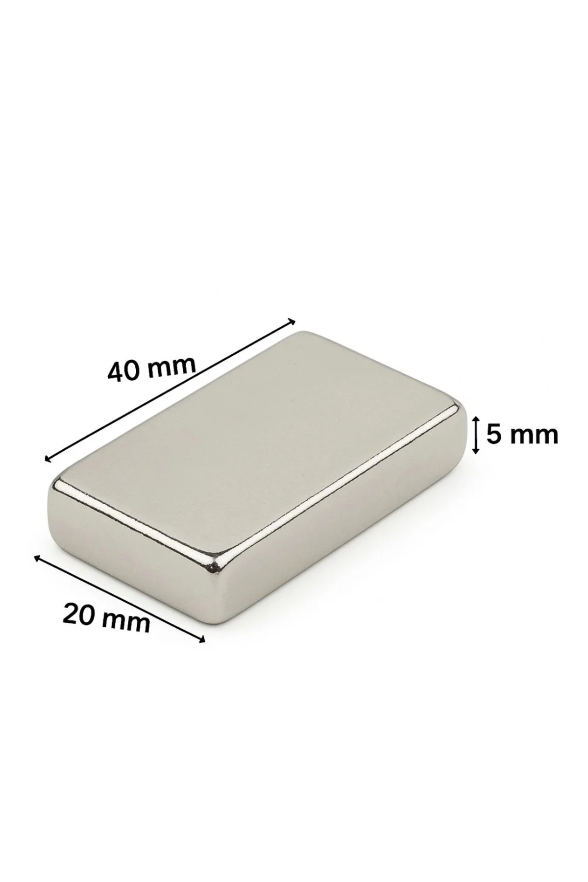 2 adet 40x20x5mm Neodyum Magnet Güçlü N35 Mıknatıs Köşeli Nikel K