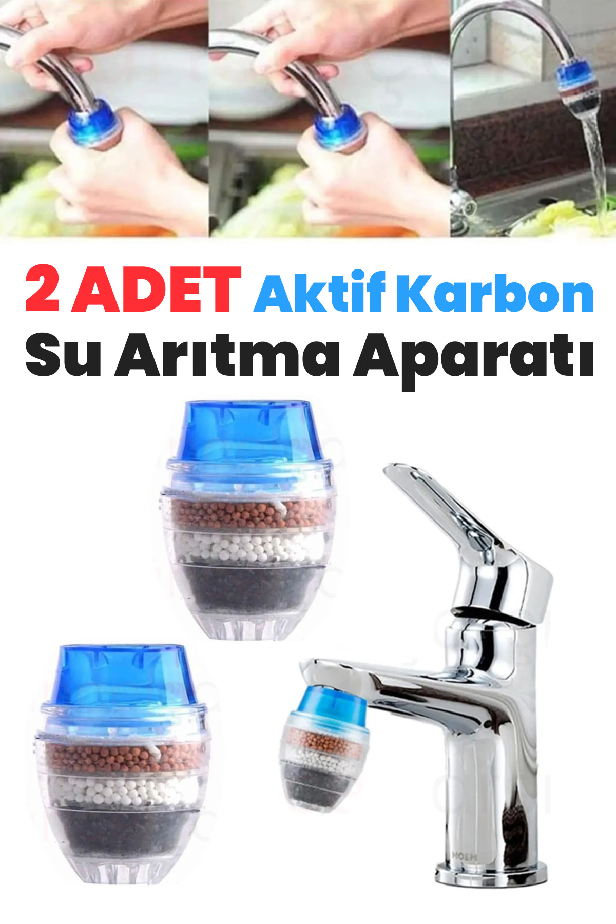 2 ADET - 5 Katmanlı Musluk Başlığı Aktif Karbon Su Arıtma Aparatı