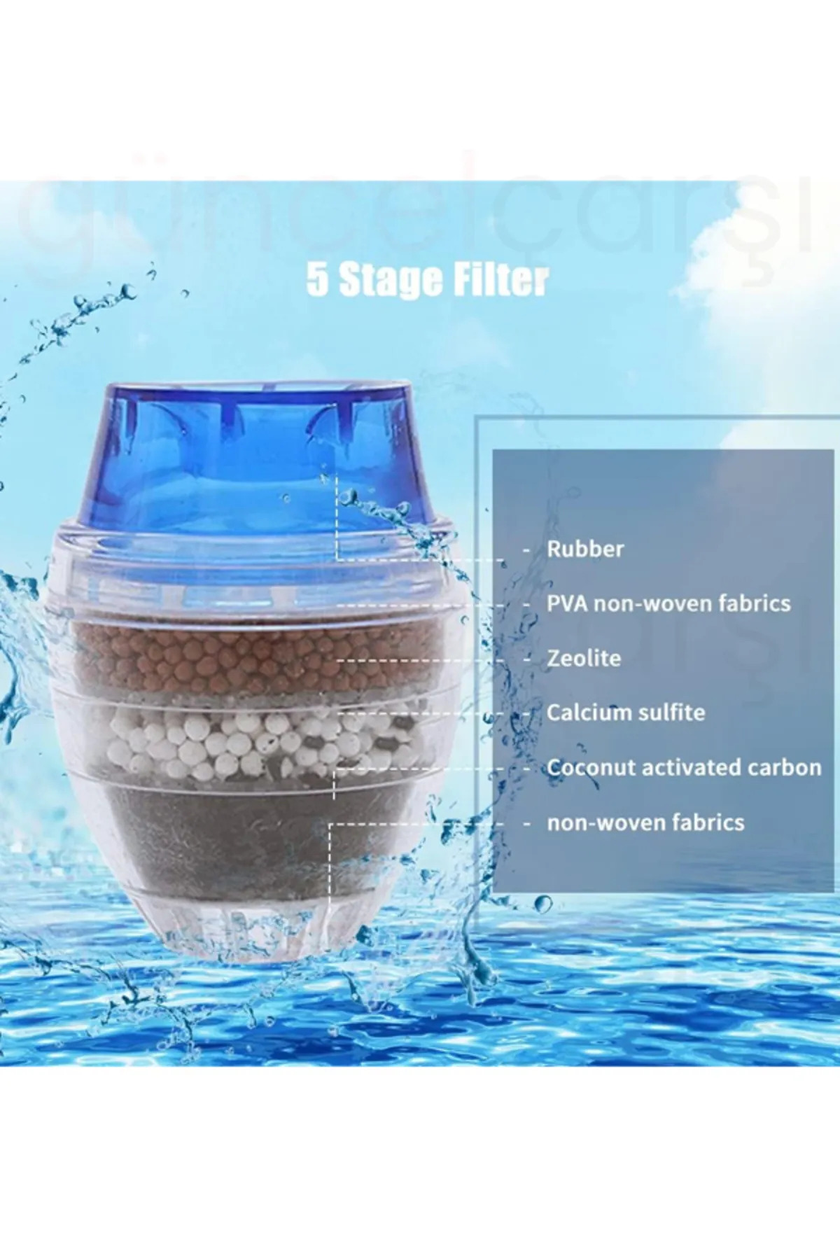 2 ADET - 5 Katmanlı Musluk Başlığı Aktif Karbon Su Arıtma Aparatı