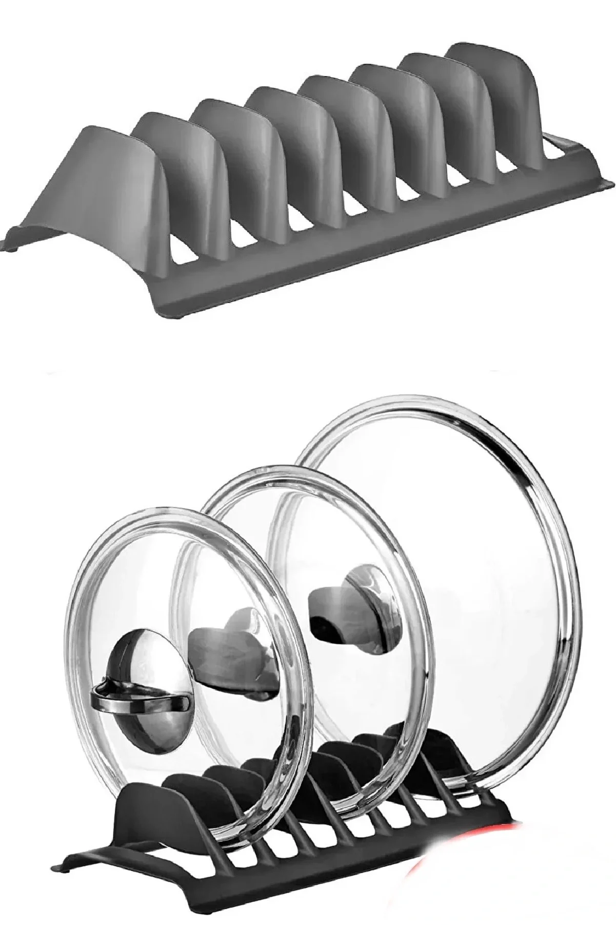 2 Adet 8 Bölmeli Tencere Kapak Rafı - Simple Tabaklık - Kapak Organizeri 2 Adet 8 Bölmeli Tencere Kapak Rafı - Simple Tabaklık - Kapak Organizeri