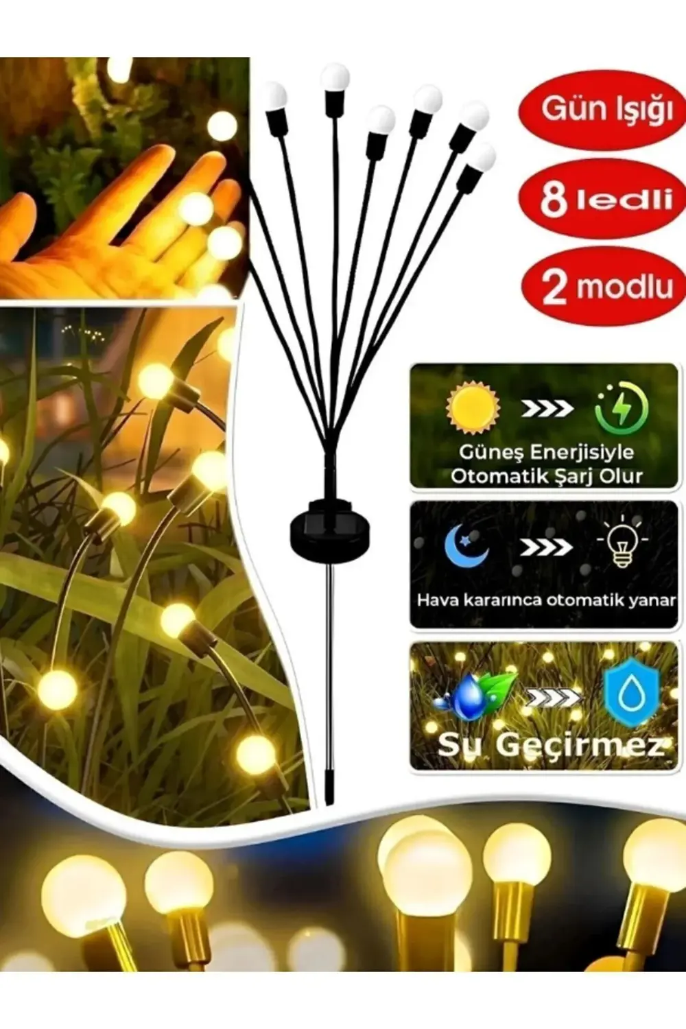 2 Adet 8 Ledli Solar Bahçe Işıkları Gün Işıgı Dış Mekan Peyzaj 2