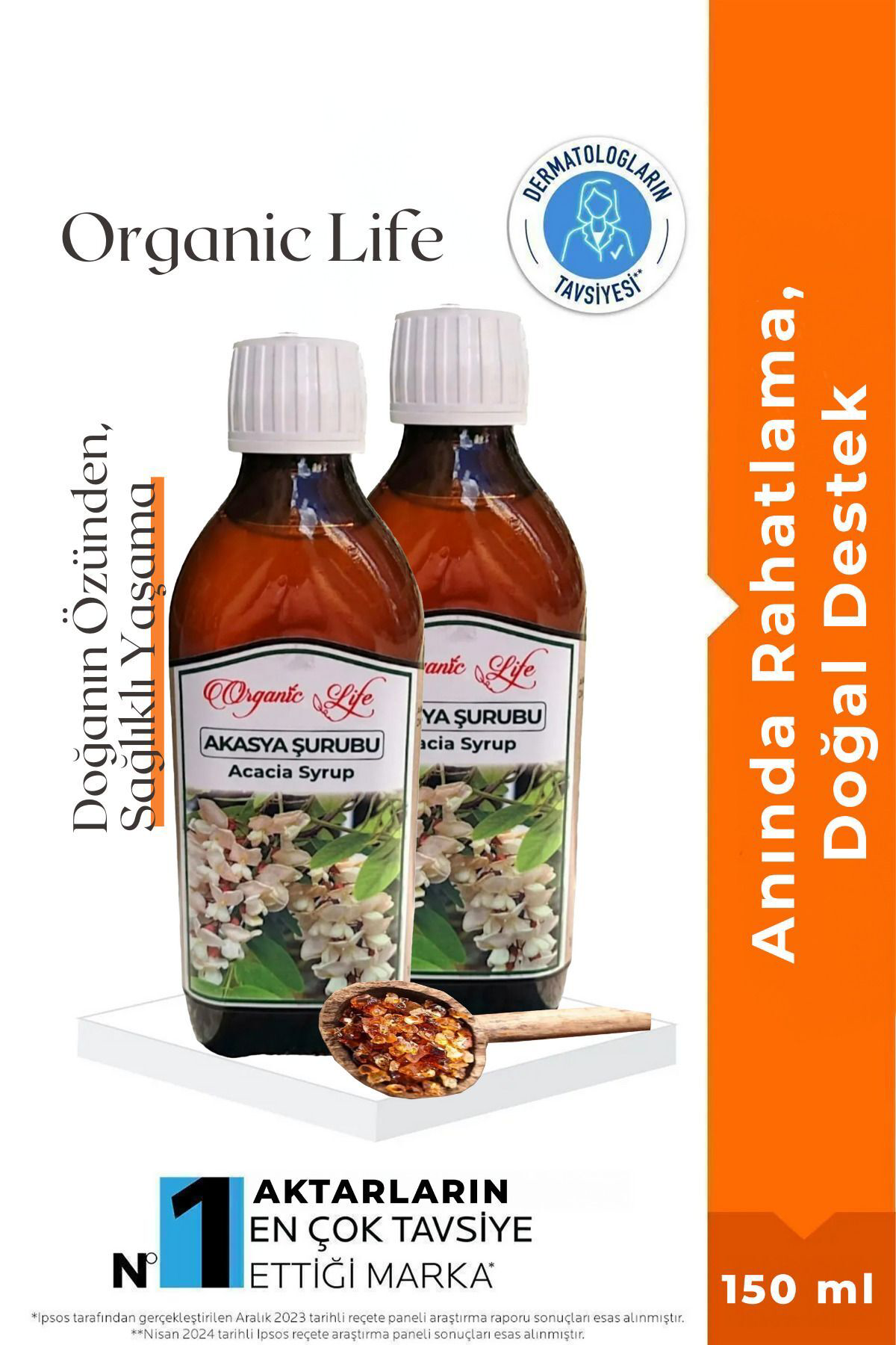 Organic Life 2 Adet Acacia Akasya Gamı Şurubu 150 Ml Acacia Syrup Bitki Özleri