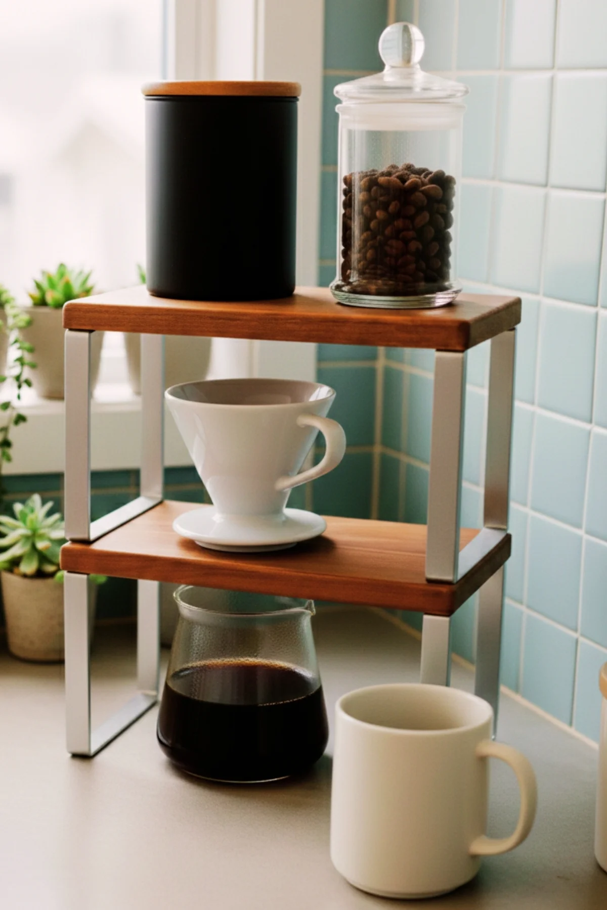 2 Adet Ahşap Dolap Içi Düzenleyici Raf, Metal Ayaklı Bardak Rafı,