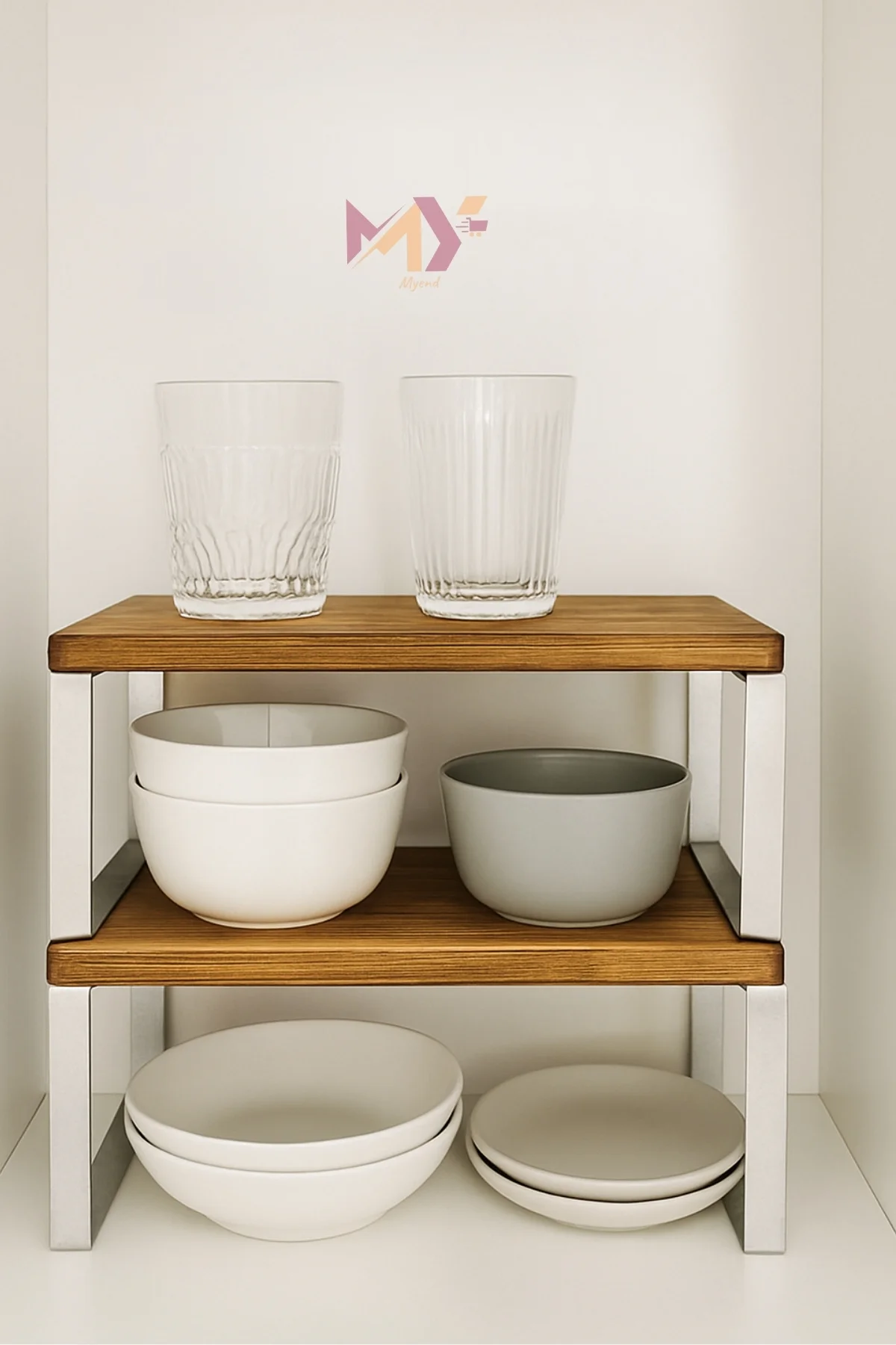 2 Adet Ahşap Dolap Içi Düzenleyici Raf, Metal Ayaklı Bardak Rafı,