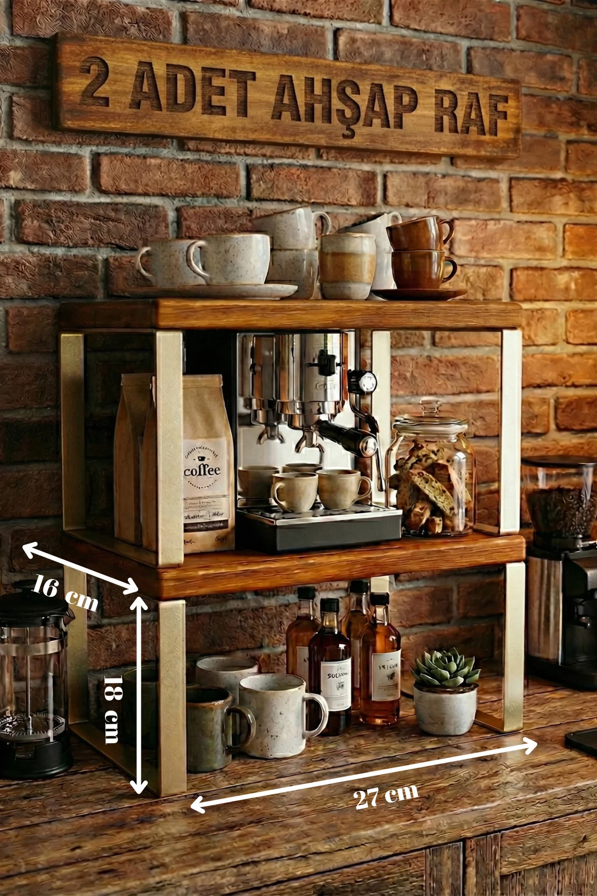 2 Adet Ahşap Dolap Içi Düzenleyici Raf, Metal Ayaklı Bardak Rafı,