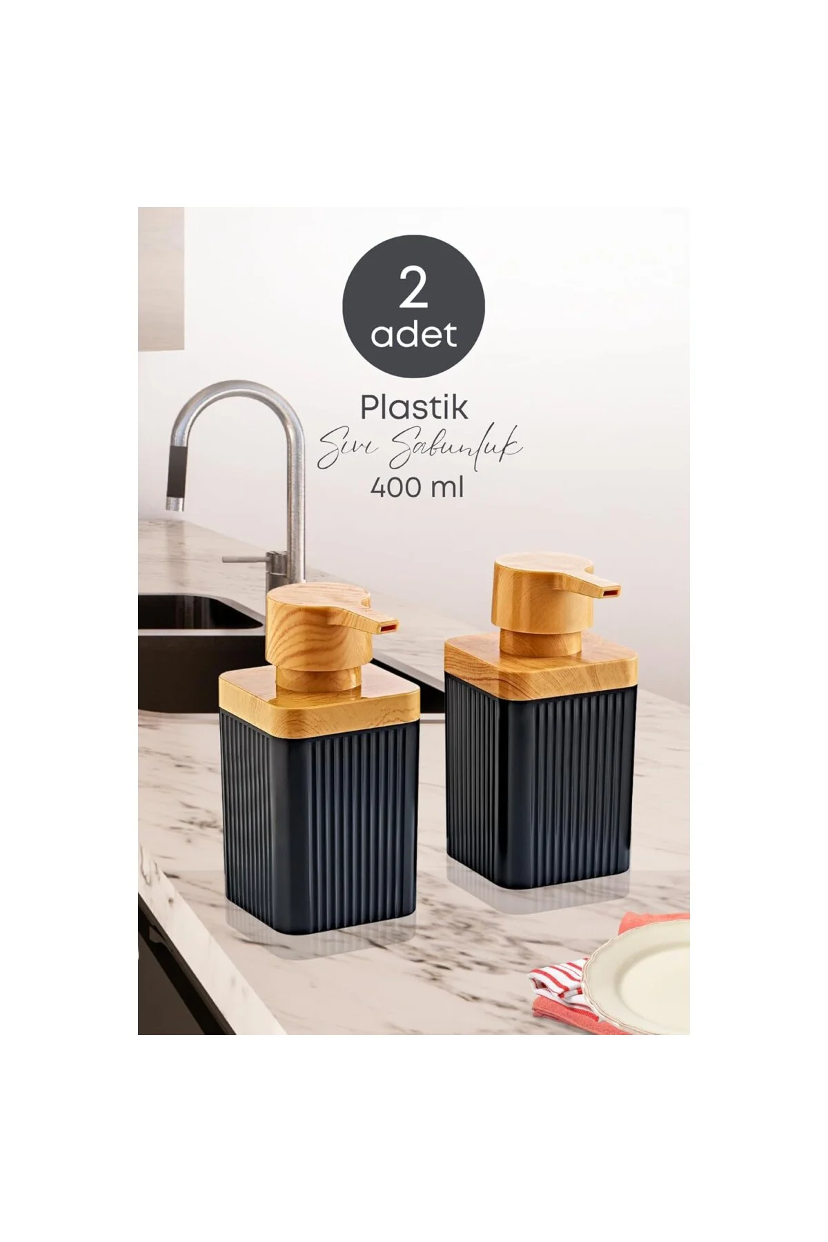2 Adet Akrilik Sıvı Sabunluk Mutfak Banyo Sabunluk Seti- 400 ml C