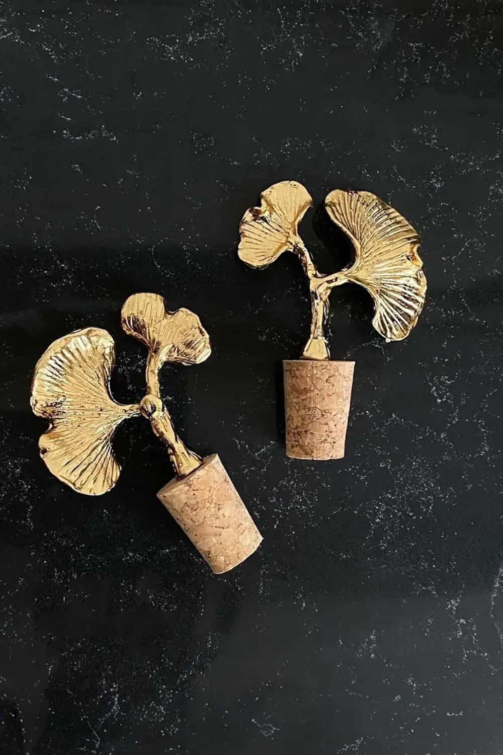 2 Adet Altın Renk Ginkgo Figürli Mantar Tıpa Yağdanlık Tıpası Şar