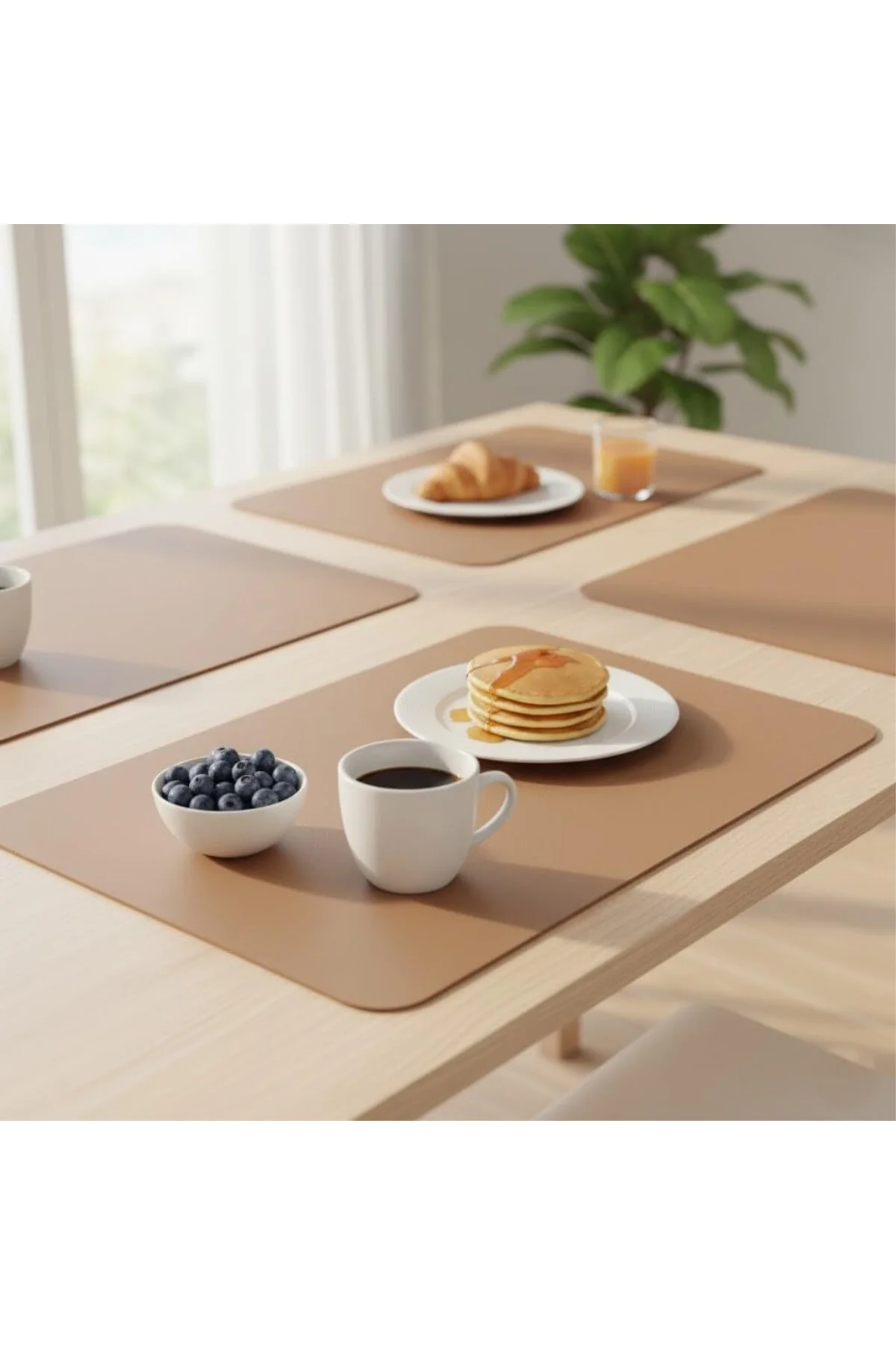 2 Adet Amerikan Servis – 44x35 cm Taba Renk Suni Deri Masa Altlığ