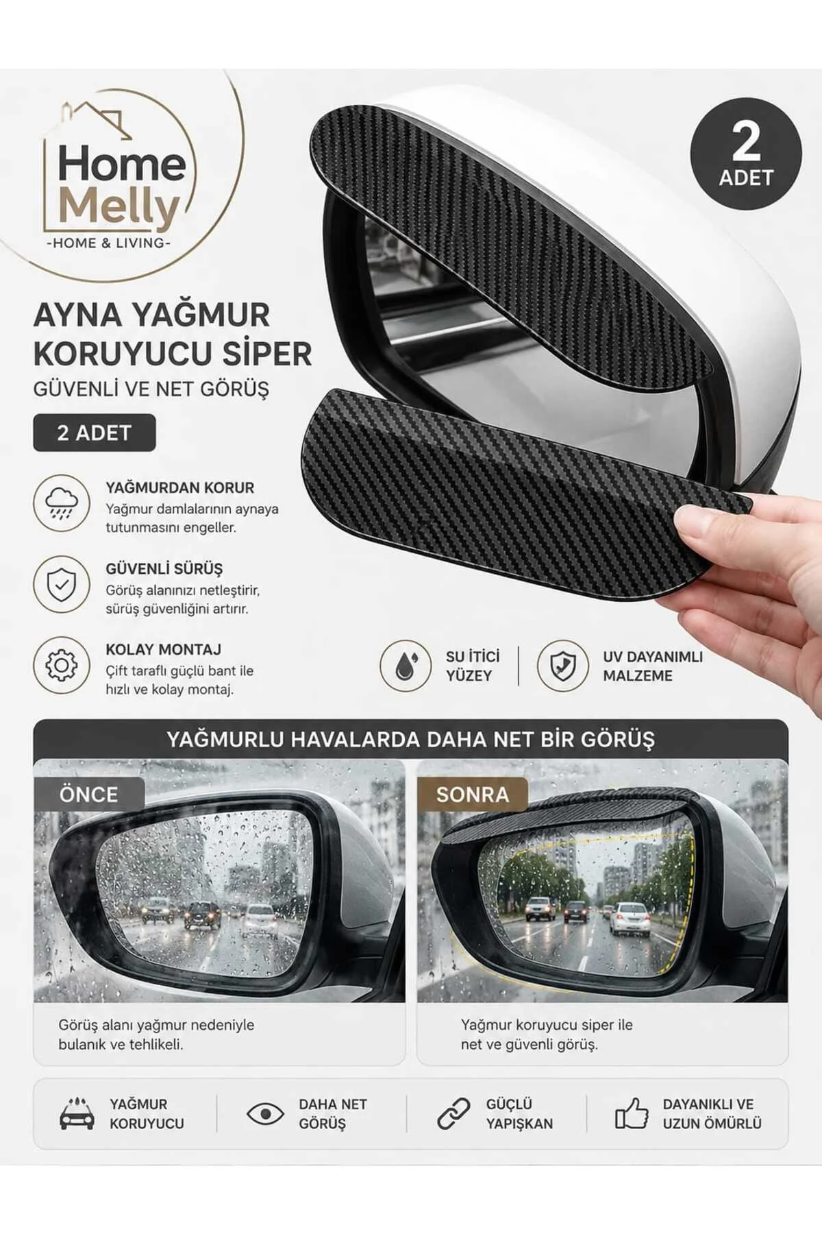 2 Adet Araba Ayna Yağmur Koruyucu Siper Karbon Desenli 2 Adet Araba Ayna Yağmur Koruyucu Siper Karbon Desenli