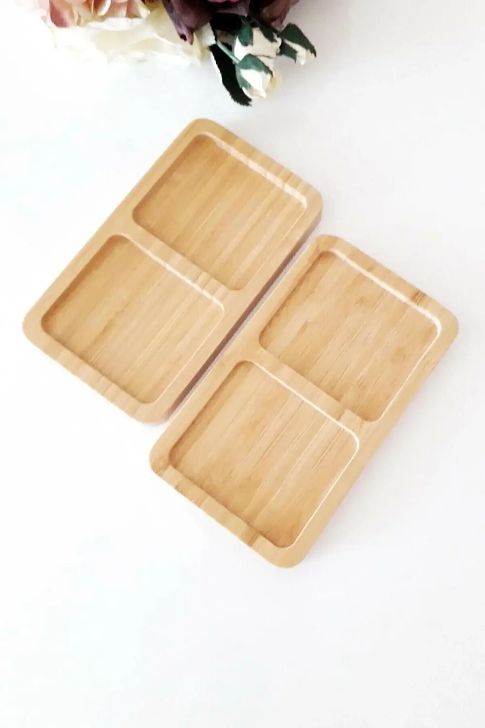 2 Adet Bambu 2 Bölmeli Çerezlik / Sunumluk / Yağdanlık Şişe Stand