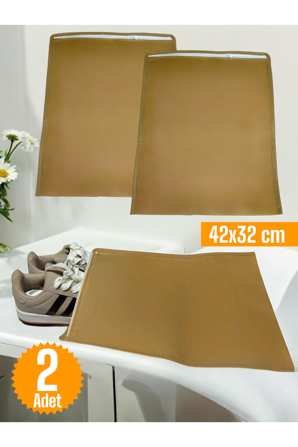 2 Adet Bej Ayakkabı Saklama Çantası Seyahat Hurcu Çok Amaçlı Ferm