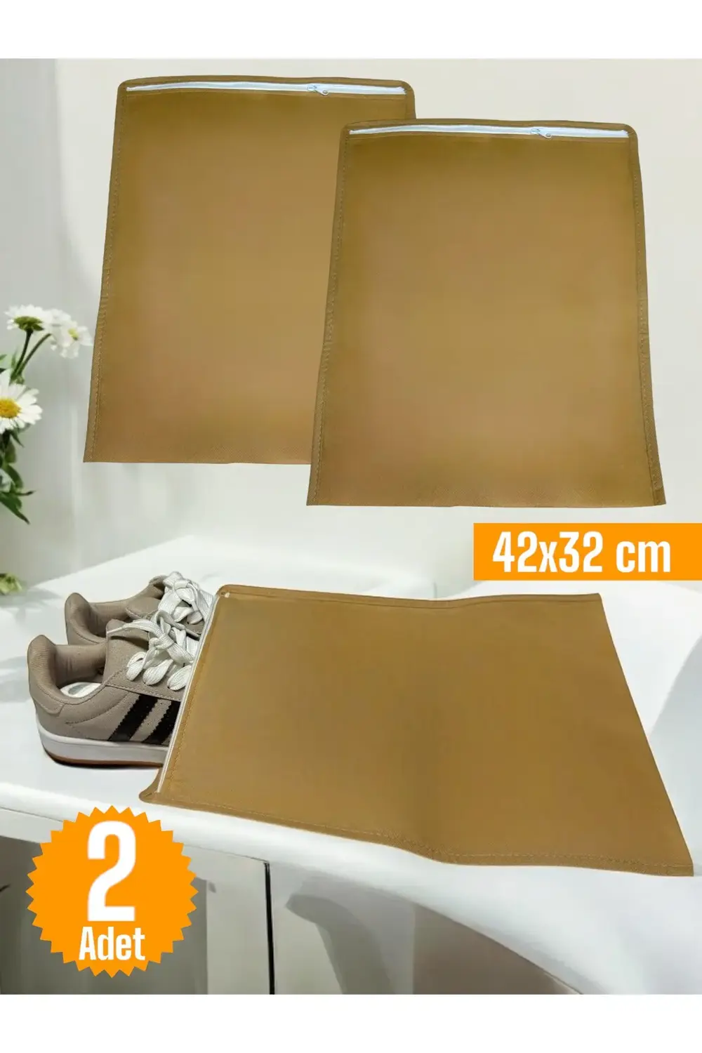 2 Adet Bej Ayakkabı Saklama Çantası Seyahat Hurcu Çok Amaçlı Ferm