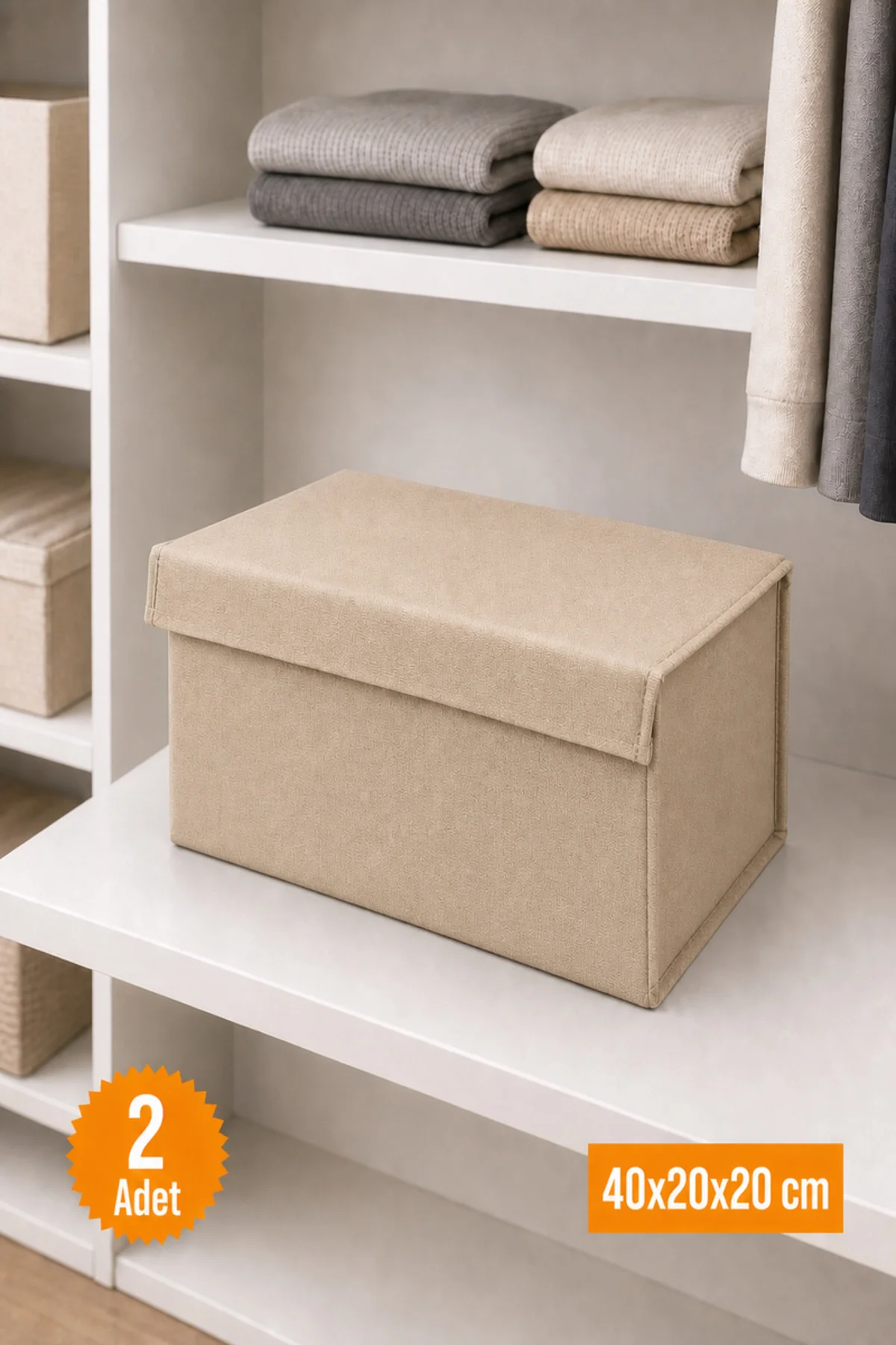 2 Adet Bej Kapaklı Dolap İçi Düzenleyici, Katlanabilir Kıyafet Saklama Kutusu, Raf Düzenleyici Organizer Large 40x20x20cm 2 Adet Bej Kapaklı Dolap İçi Düzenleyici, Katlanabilir Kıyafet Saklama Kutusu, Raf Düzenleyici Organizer Large 40x20x20cm