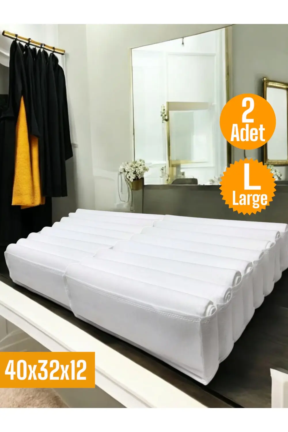 2 Adet Beyaz Akordiyon Tipi Large 8 Gözlü Çekmece İçi Düzenleyici