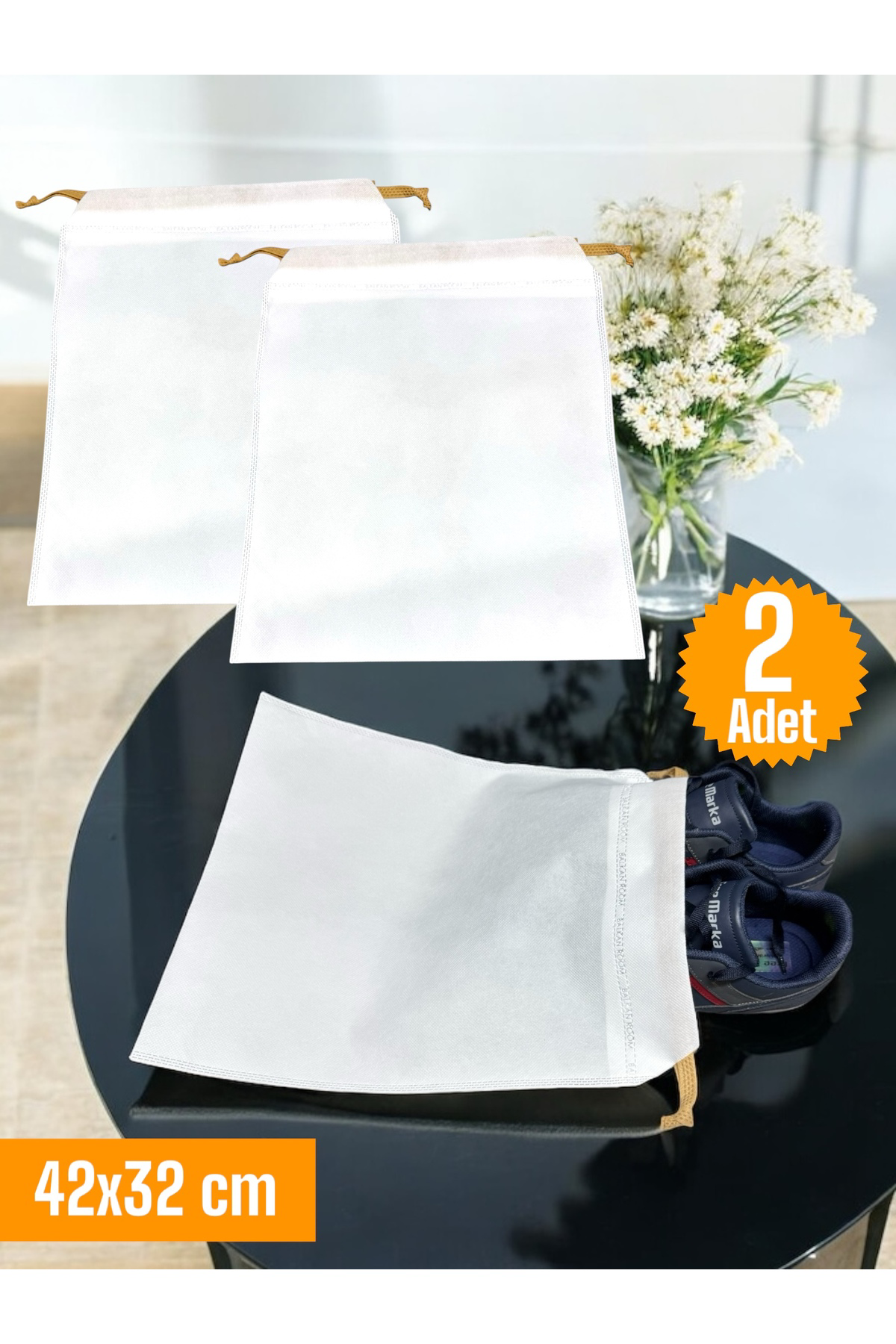 Balkan Room 2 Adet Beyaz Büzgülü Ayakkabı Saklama Çantası Çok Amaçlı Dolap Çe