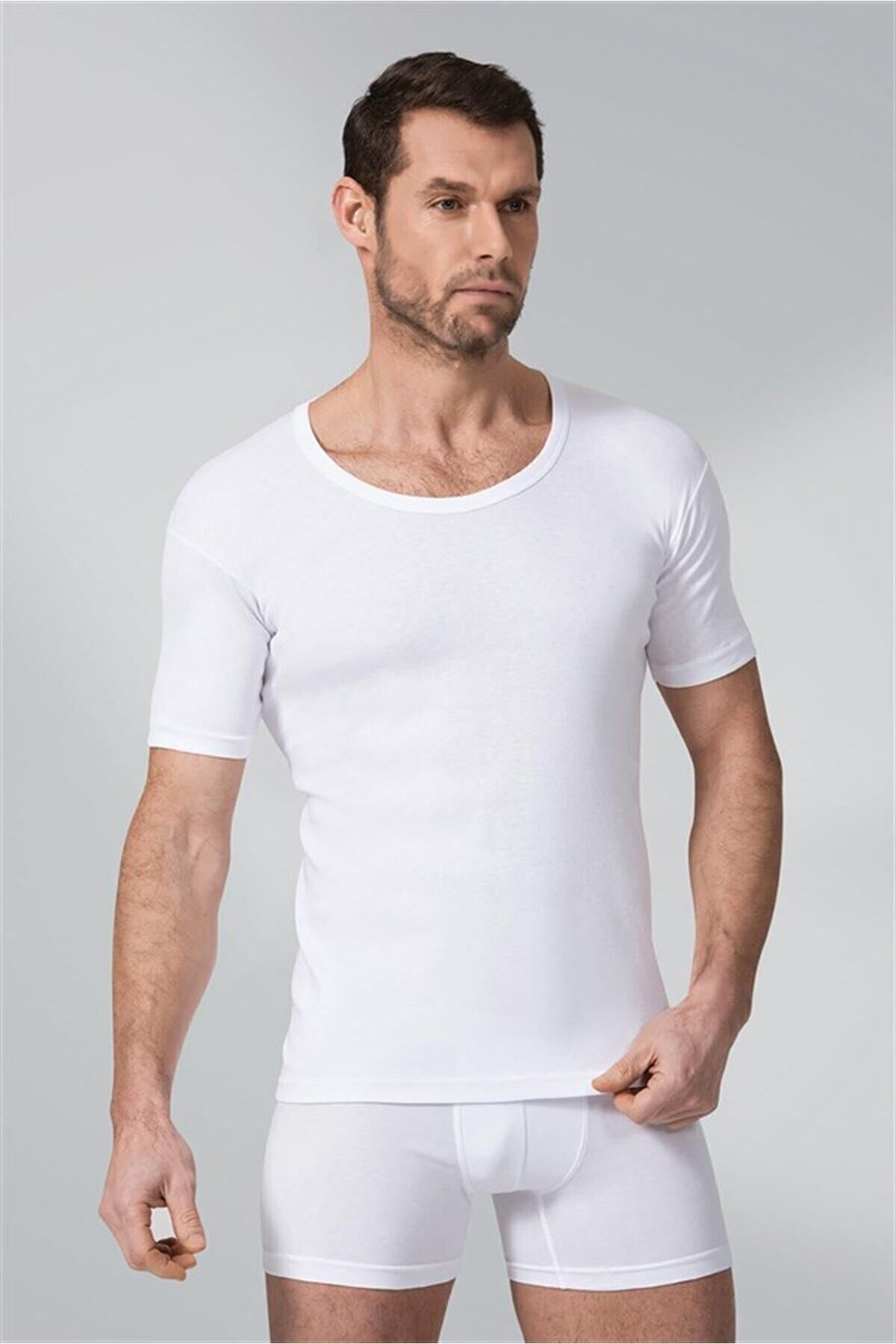 2 Adet Gri Renk Ribana Bisiklet Yaka Fanila