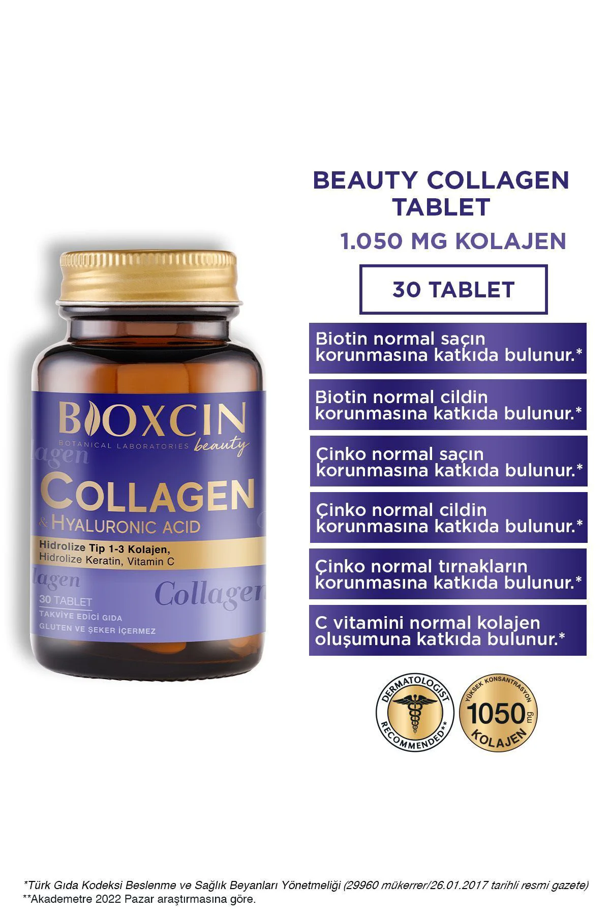 2 Adet Bioxcin Beauty Kolajen 30 Adet Tablet 1050 Mg - (Tip1 - Tip 3 Hidrolize Kolajen)