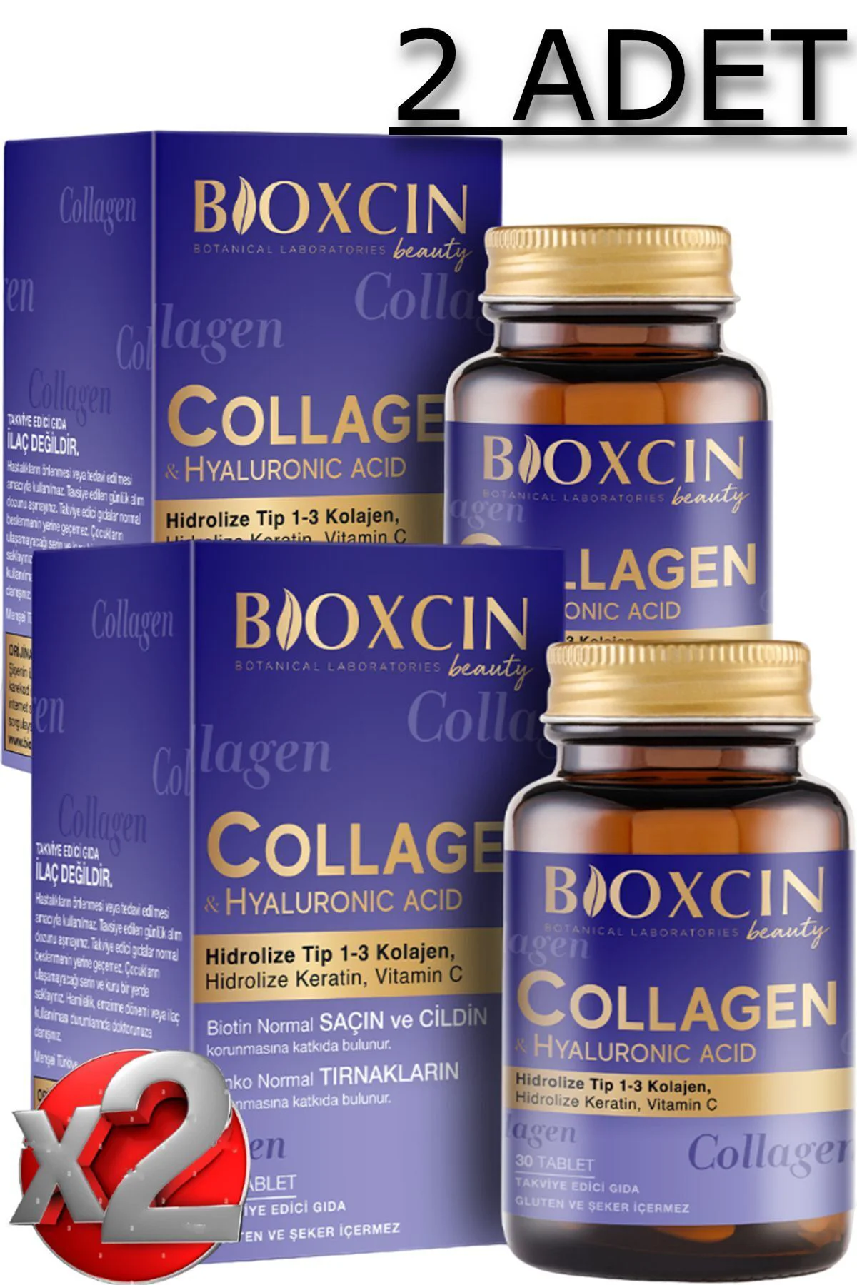 2 Adet Bioxcin Beauty Kolajen 30 Adet Tablet 1050 Mg - (Tip1 - Tip 3 Hidrolize Kolajen)