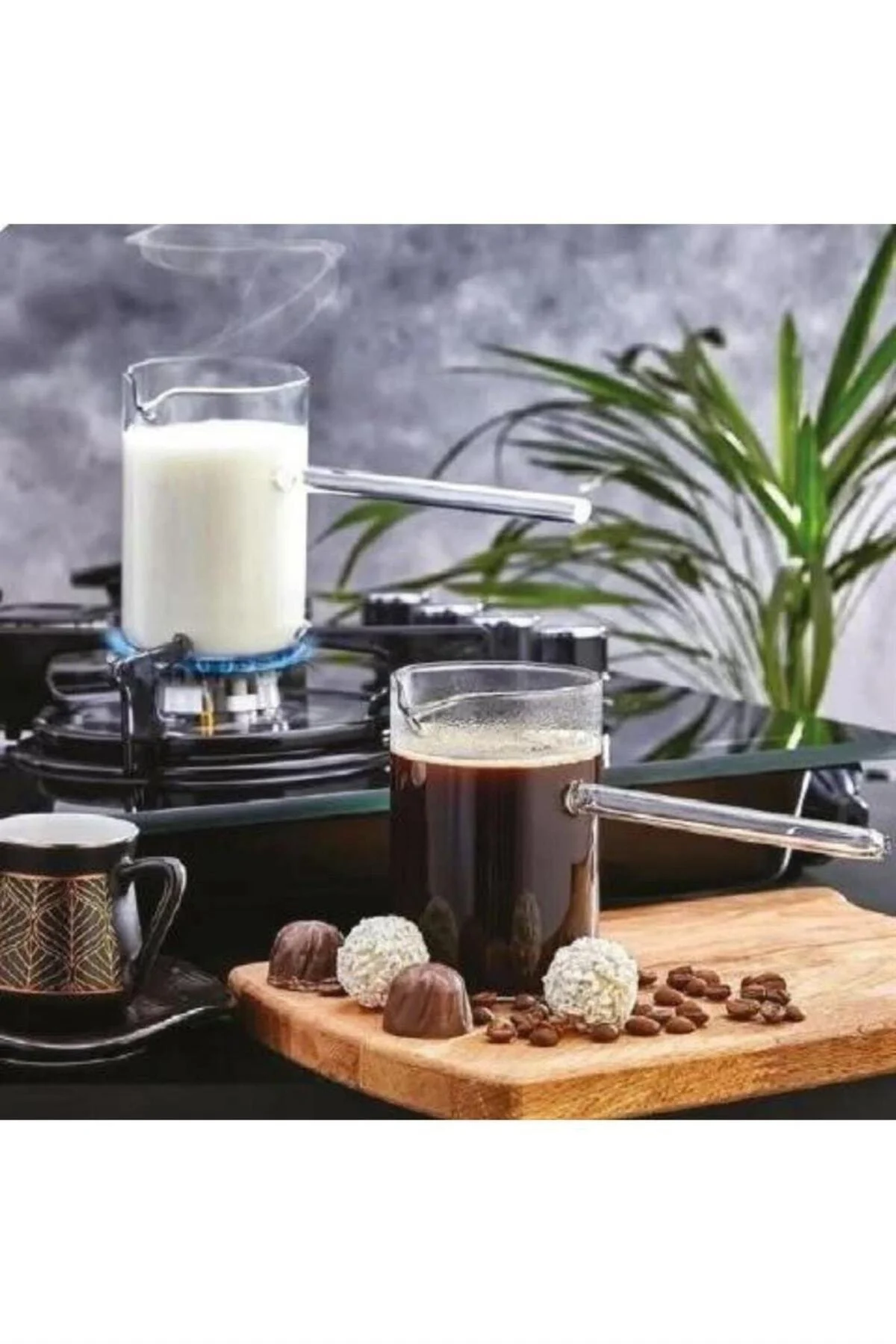 2 Adet Borex Cam Cezve 400 Ml, Borosilikat Cam Cezve