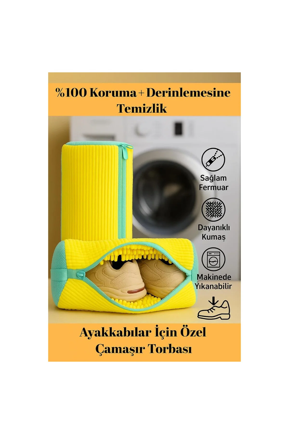 2 Adet Çamaşır Makinesi Ayakkabı Yıkama Torbası – Koruyucu, Fermu