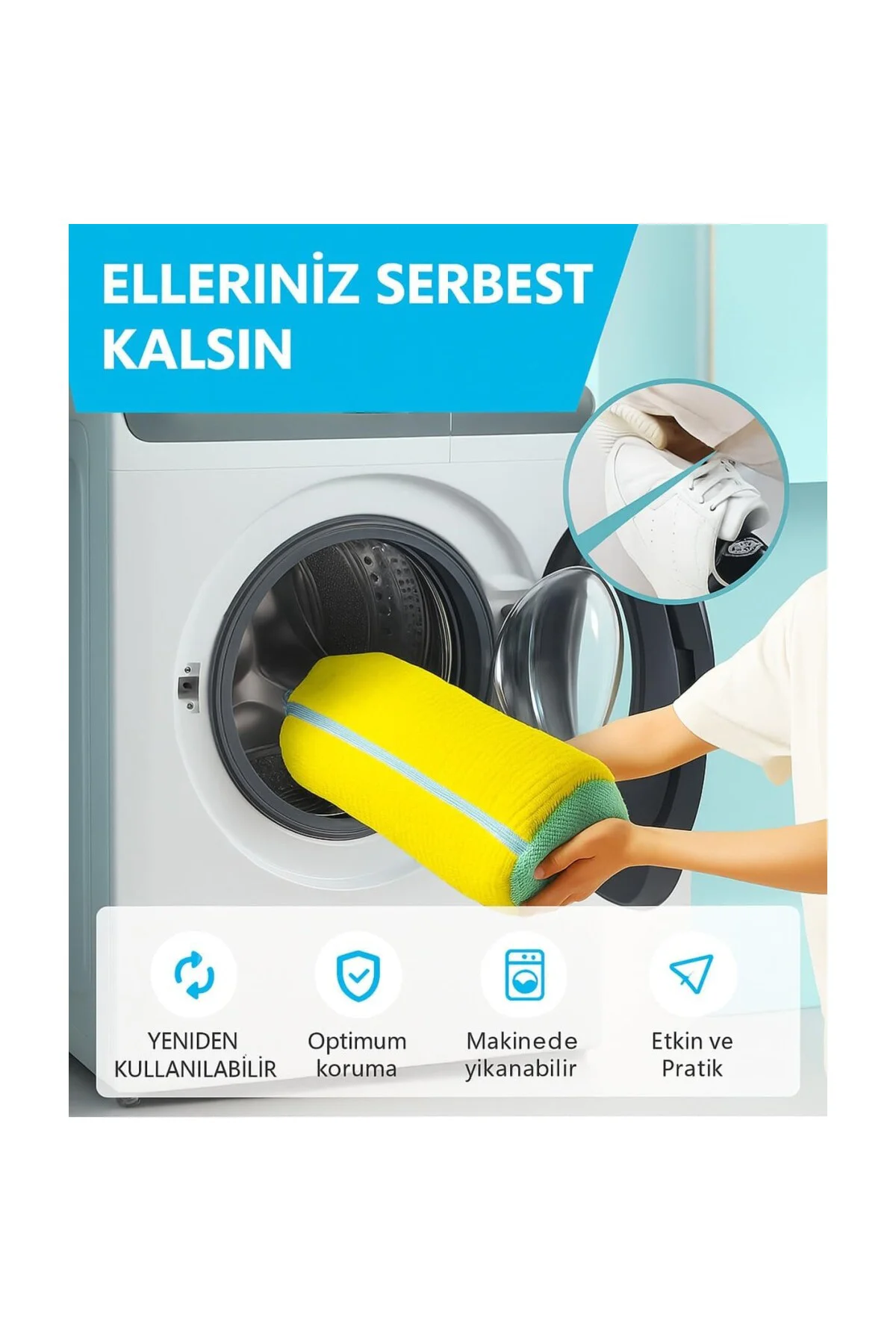 2 Adet Çamaşır Makinesi Ayakkabı Yıkama Torbası – Koruyucu, Fermu