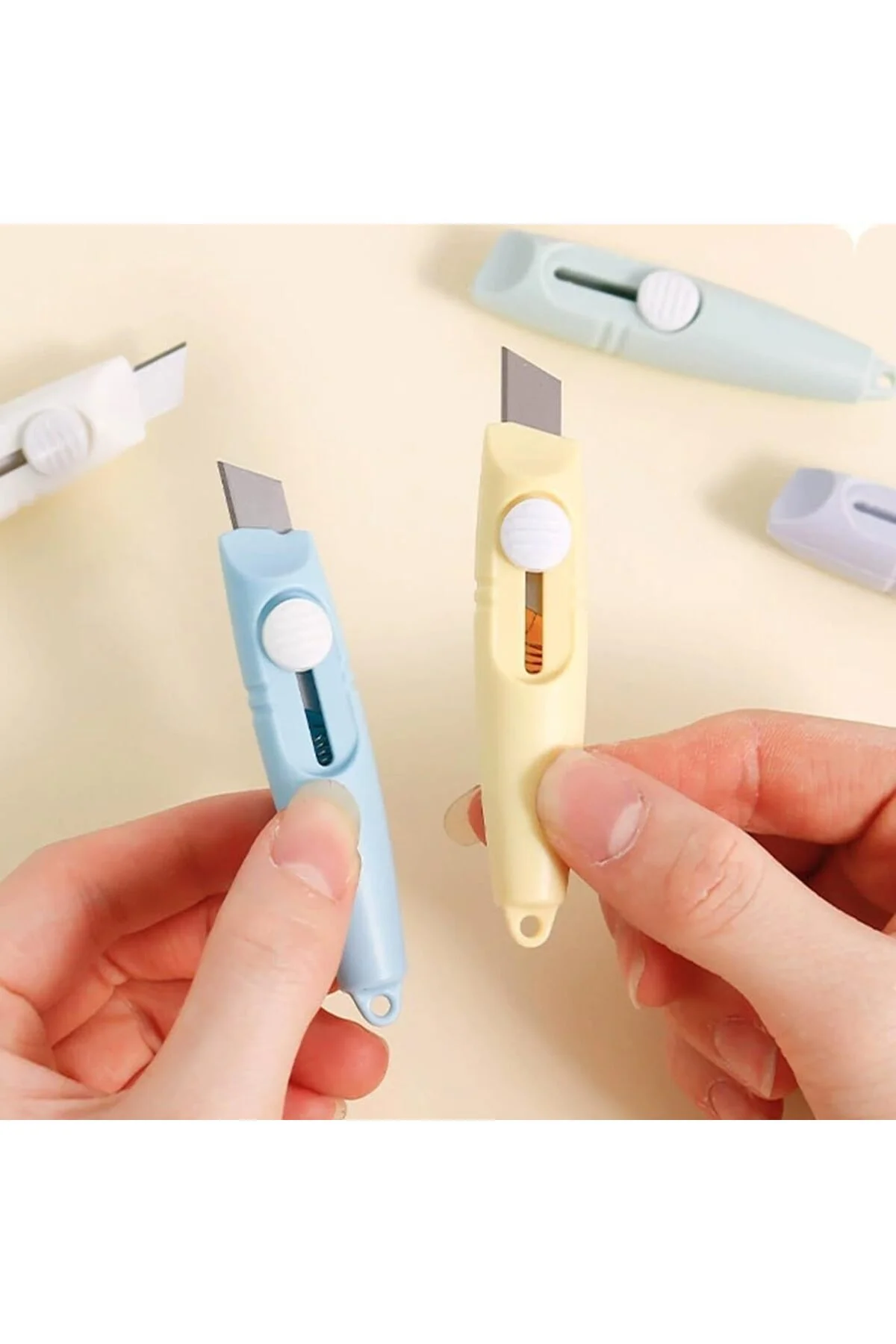 2 Adet Çelik Bıçaklı Mini Tekli Falçata Maket Bıçağı, 2 Farklı Model Portatif Küçük Falçata - Görsel 3