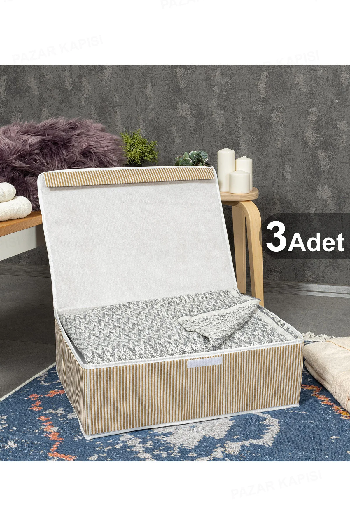 2 Adet Çok Amaçlı Kapaklı Kutu Baza Boy Kahverengi 50x40x19 Cm