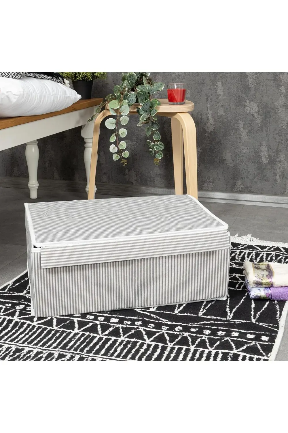 Pazar Kapısı 2 Adet Çok Amaçlı Kapaklı Kutu Baza Boy Gri 50X40x19 Cm