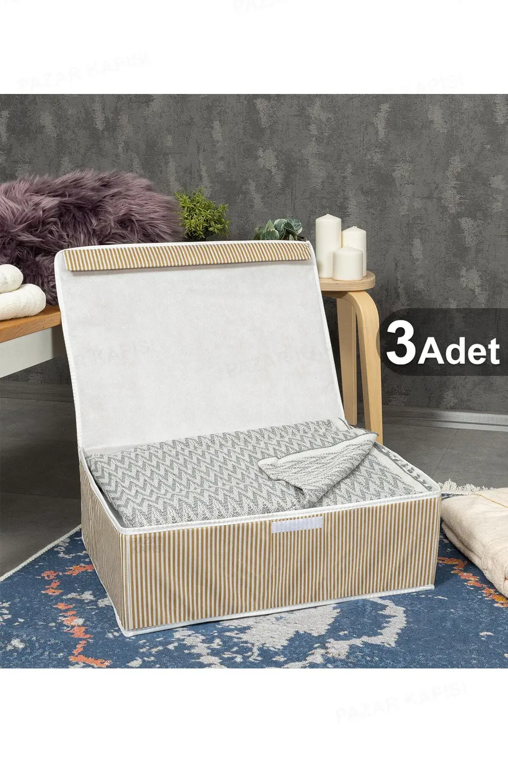 2 Adet Çok Amaçlı Kapaklı Kutu Baza Boy Kahverengi 50x40x19 Cm