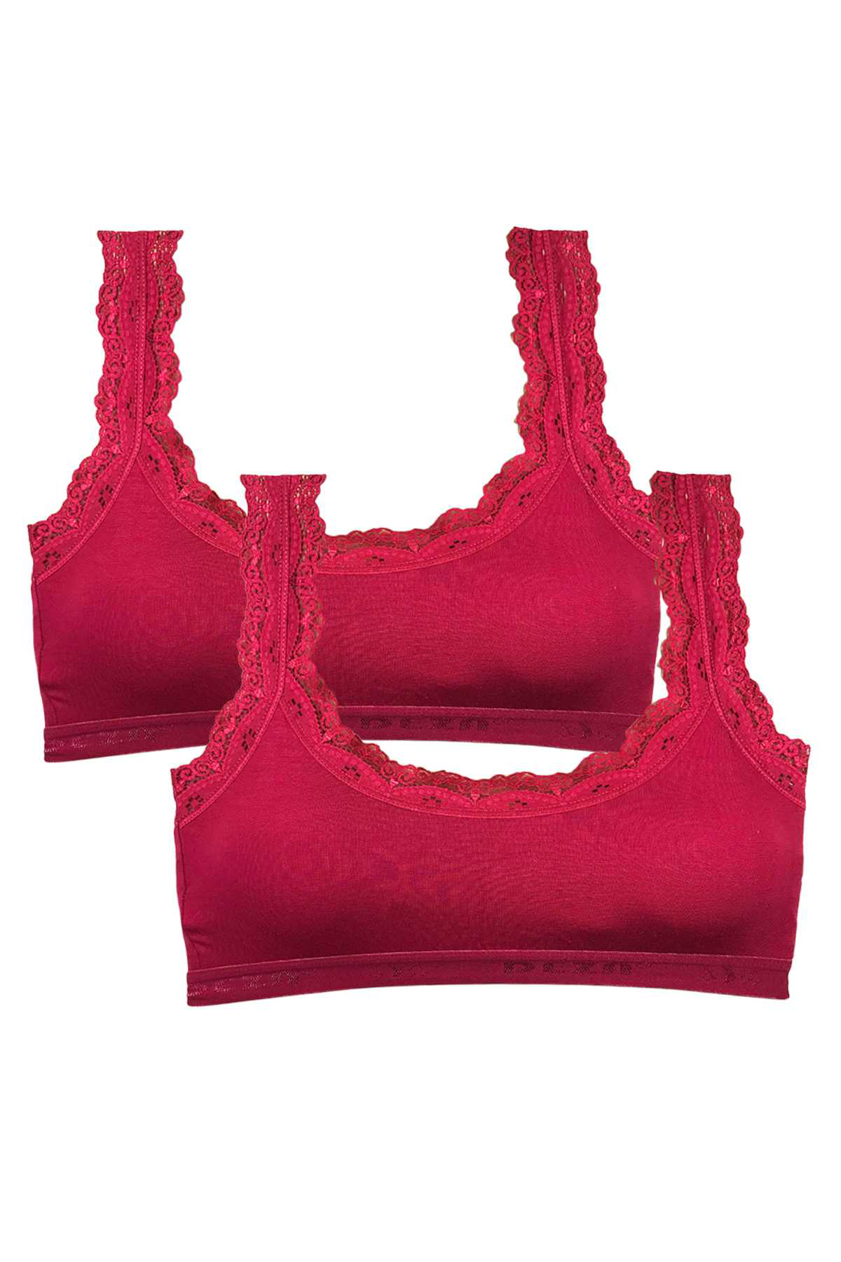 Just Cheap Store 2 Adet Dantel Nakiş İşlemeli Pedli Bambu Kadin Büstiyer Bordo