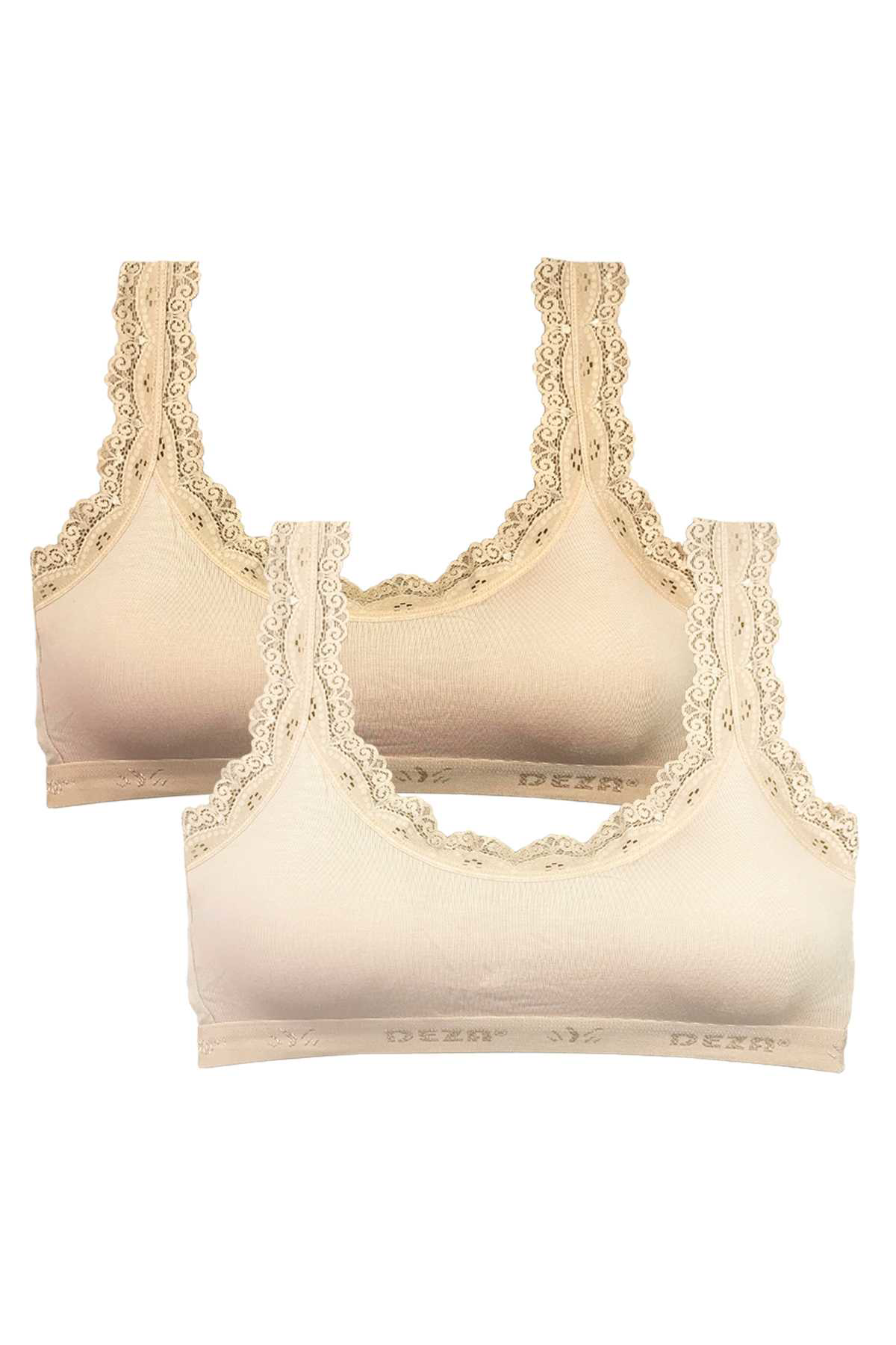 Just Cheap Store 2 Adet Dantel Nakiş İşlemeli Pedli Bambu Kadin Büstiyer Ten Krem