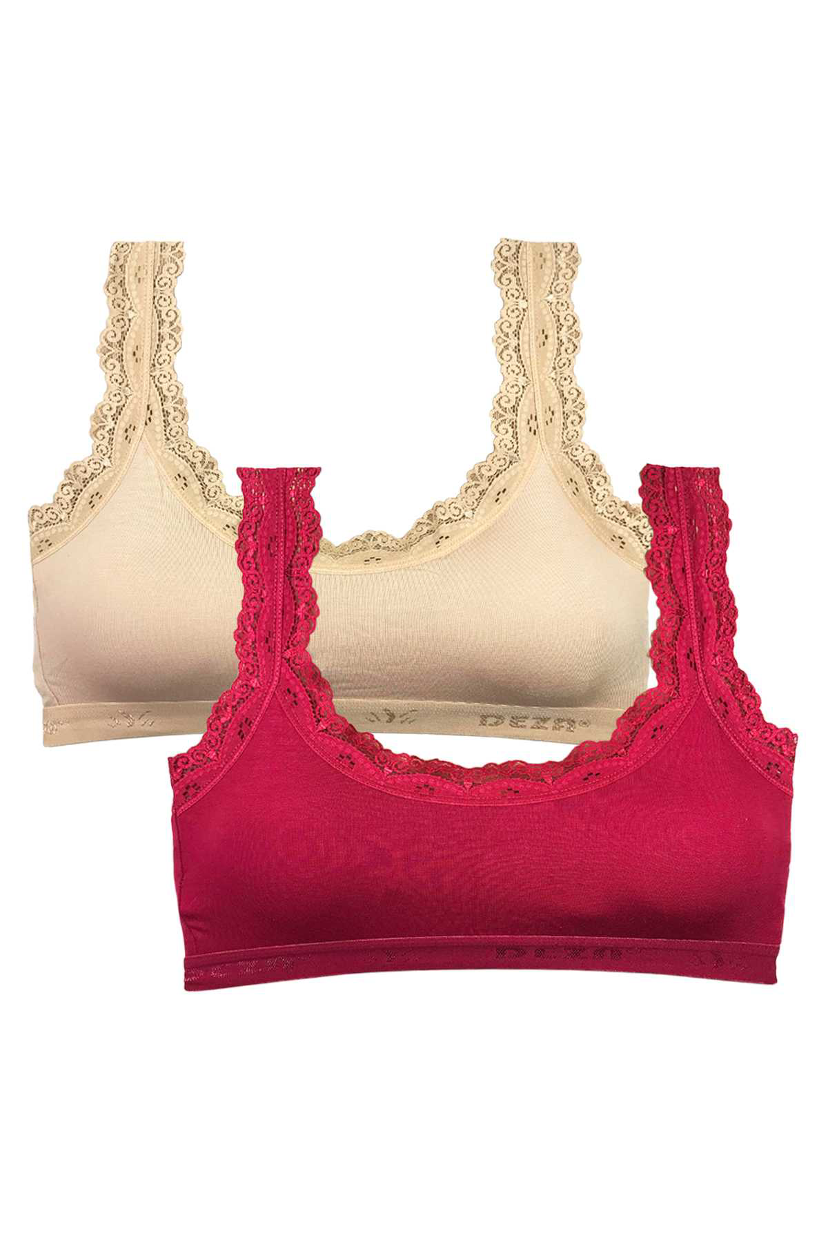 Just Cheap Store 2 Adet Dantel Nakiş İşlemeli Pedli Bambu Kadin Büstiyer Ten Bordo
