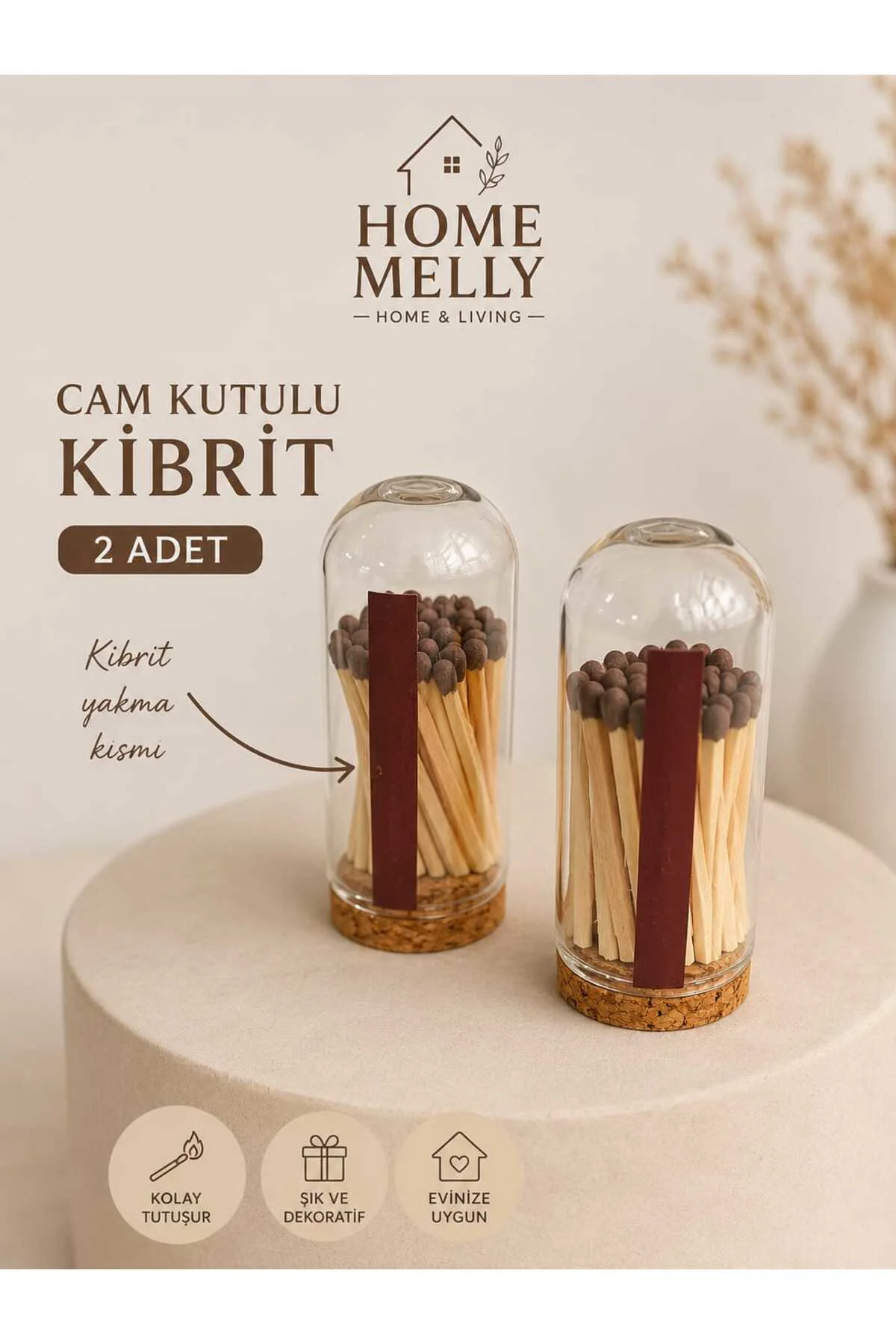 2 Adet Dekoratif Cam Kibrit Kutusu